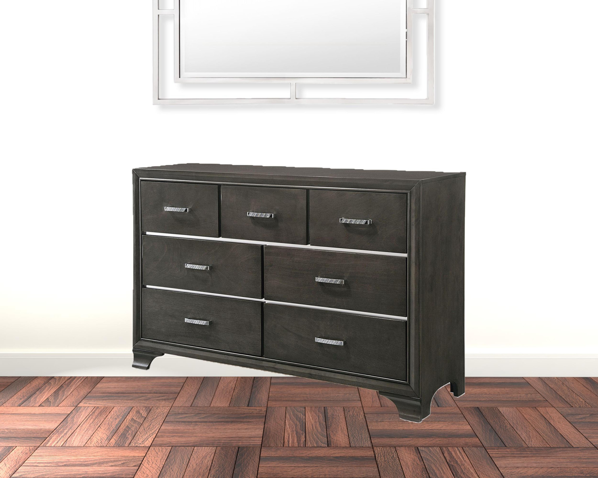 HomeRoots 490475 37 x 58 x 16 in. Gray Manufactured Wood Seven Drawers Triple Dresser