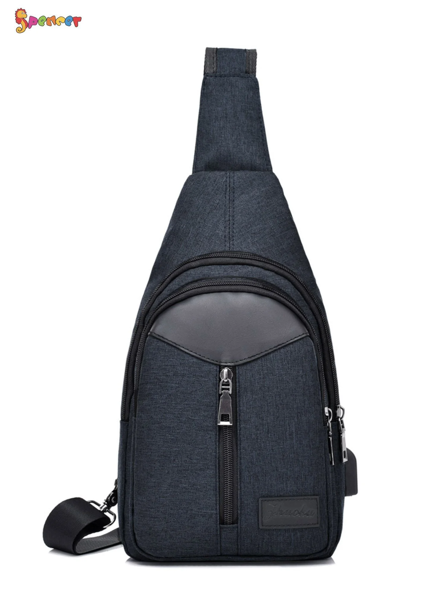 Spencer Men's Sling Bag Chest Shoulder Backpack Water Resistant Crossbody Bag Daypack with USB Charging Port for Gym Travel Hiking-Blue (13