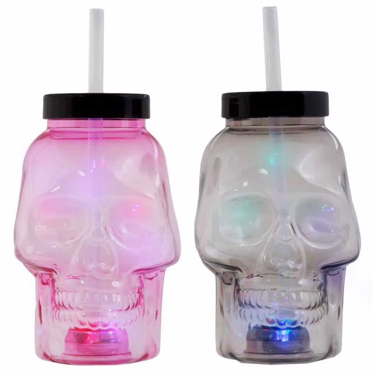 Regent Products G89763 17 oz Skull Head Sipper Cup with Straw Light-Up 3-Function Plastic, 2 Assorted Color