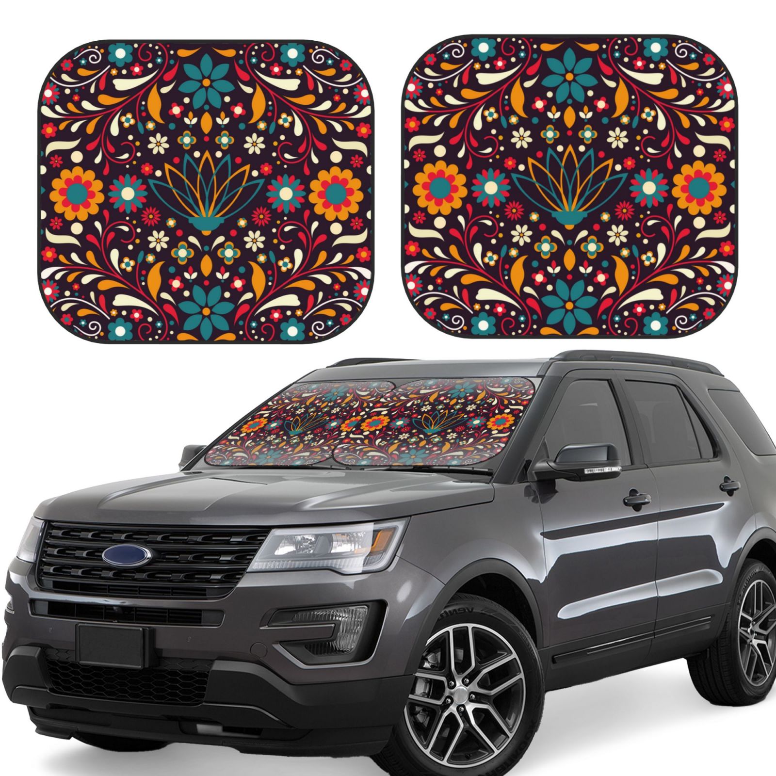 Lukts Colorful Mexican2 Print 2 Piece Car Sun Shade Windshield,Foldable Car Shade Front Windshield With Keeps Your Vehicle Cool, For Most Sedans Suv And Trucks - Small