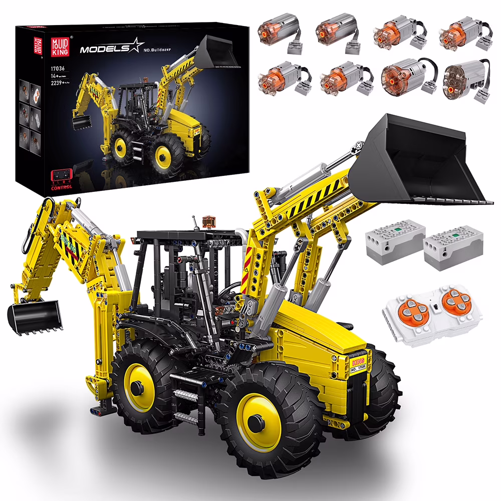 Mould King 17036 Technical Excavator Building Sets Backhoe Loader Truck Model Toy for Kids Adult, Yellow