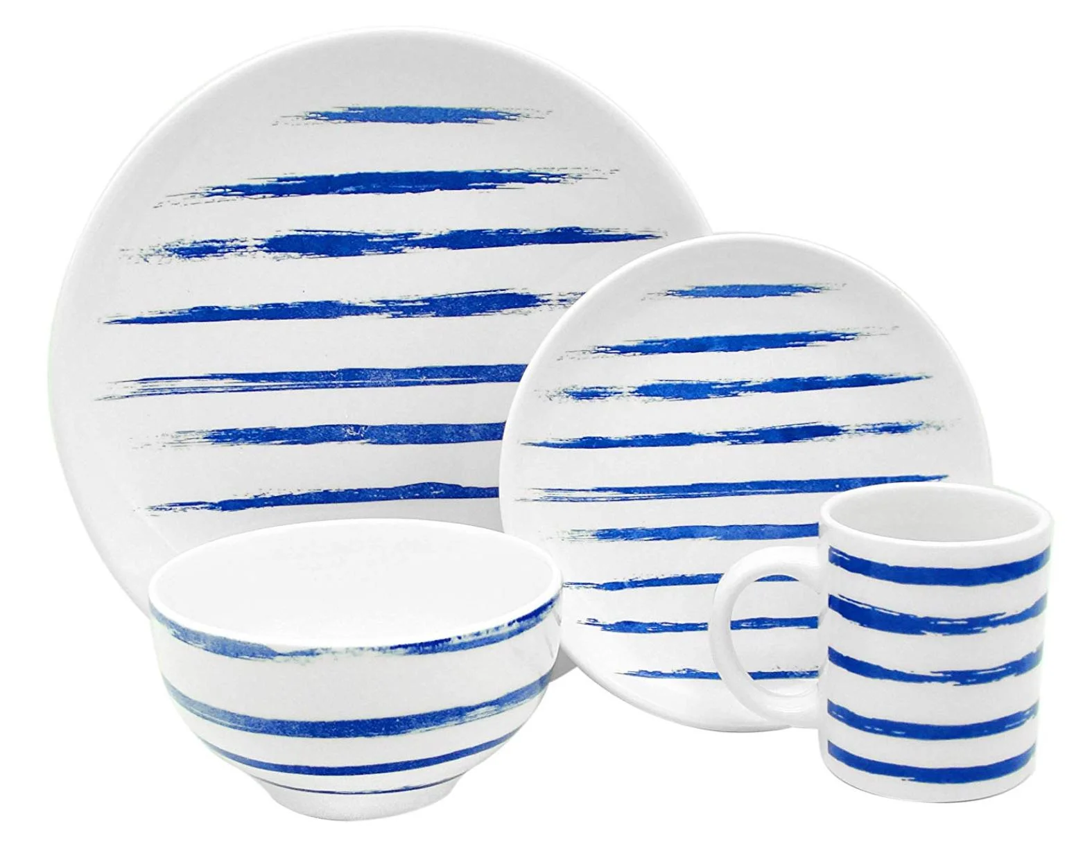 Melange Coupe 18-Piece Porcelain Dinnerware Set (Indigo Lines Collection)|Service for 6|Microwave, Dishwasher & Oven Safe(6 Each)