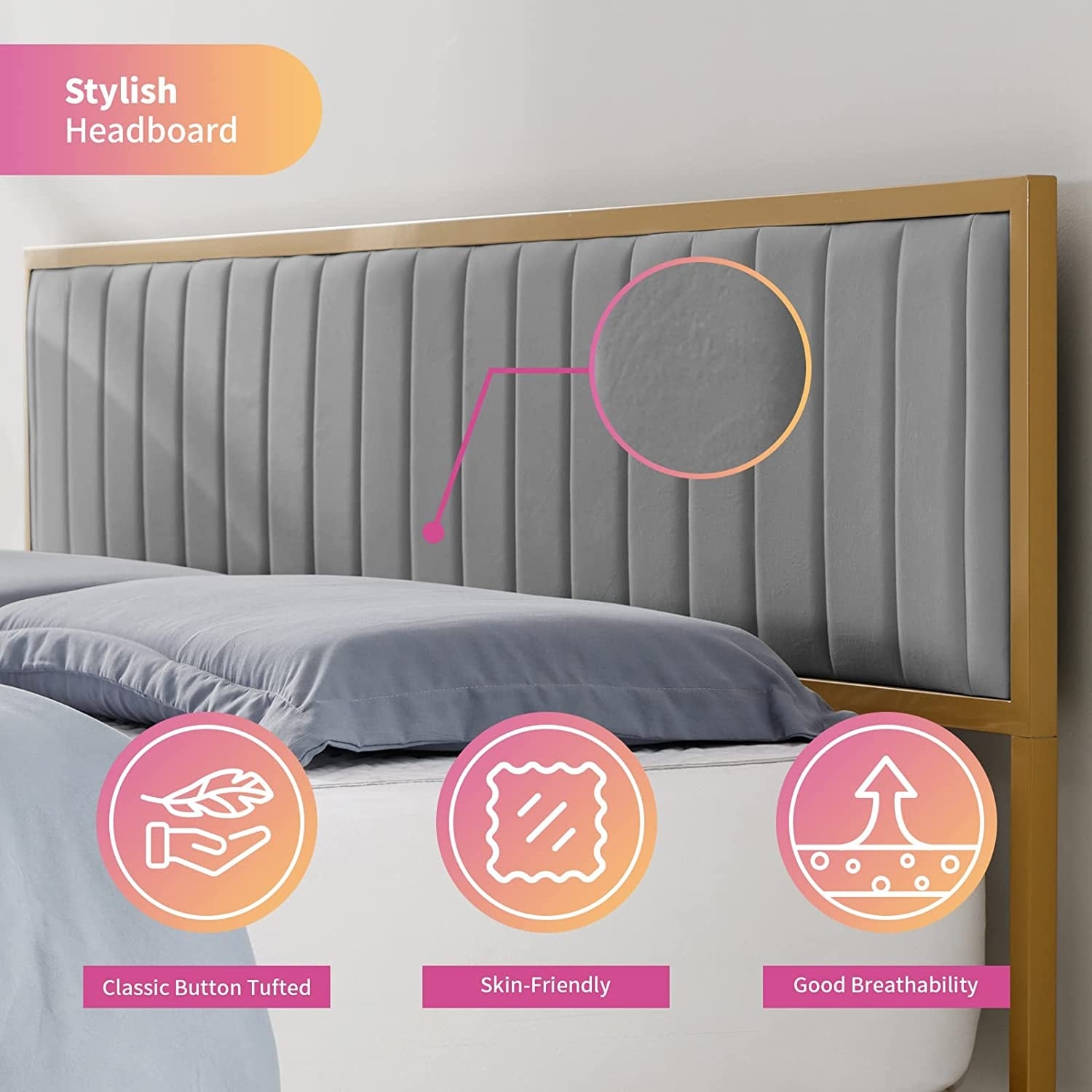 Mixoy Bed Frame,Bedroom Furniture,Dutch Velvet,Upholstered Bed Frame with Channel Tufted Headboard Light Grey - King