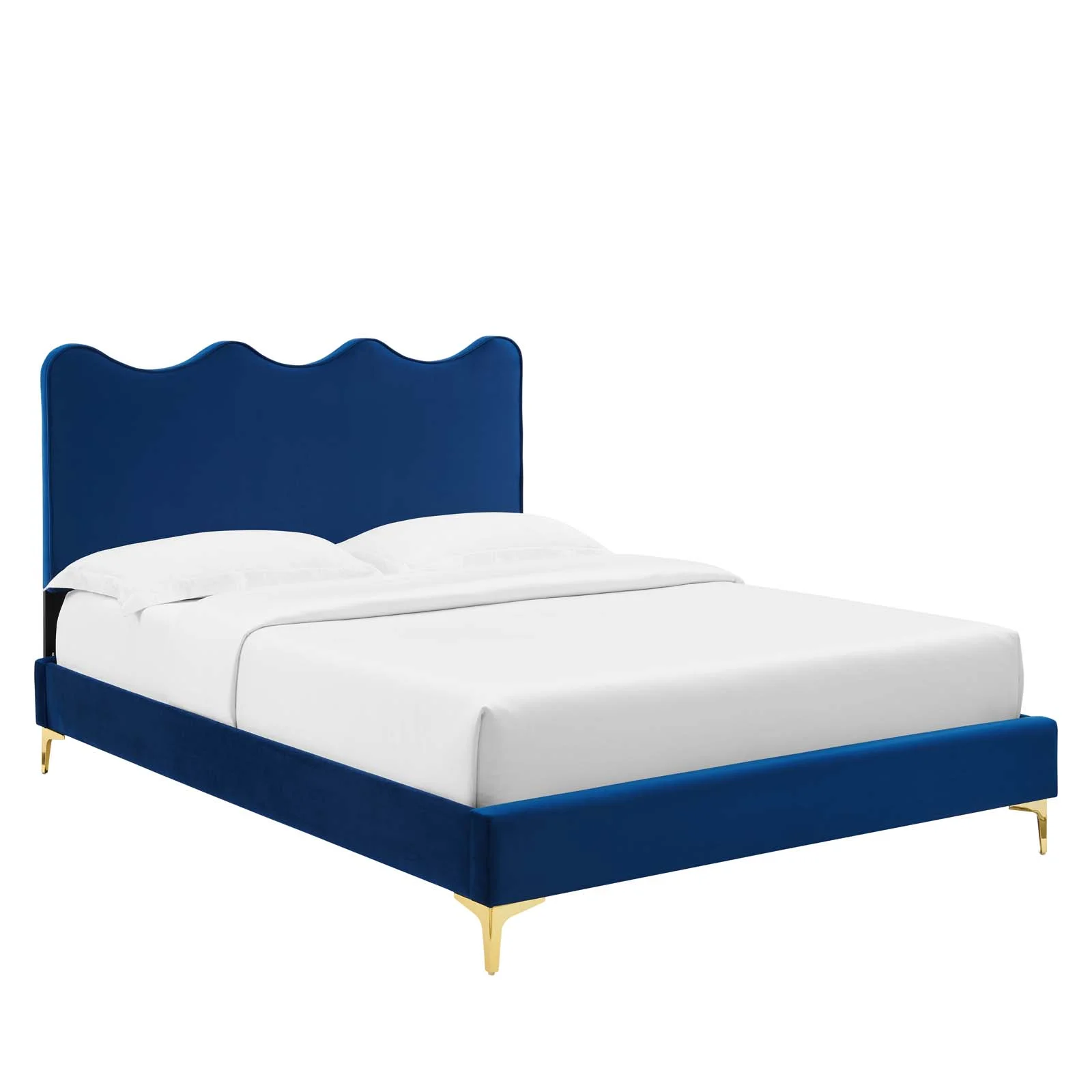 Modway Current Performance Velvet Twin Platform Bed in Navy
