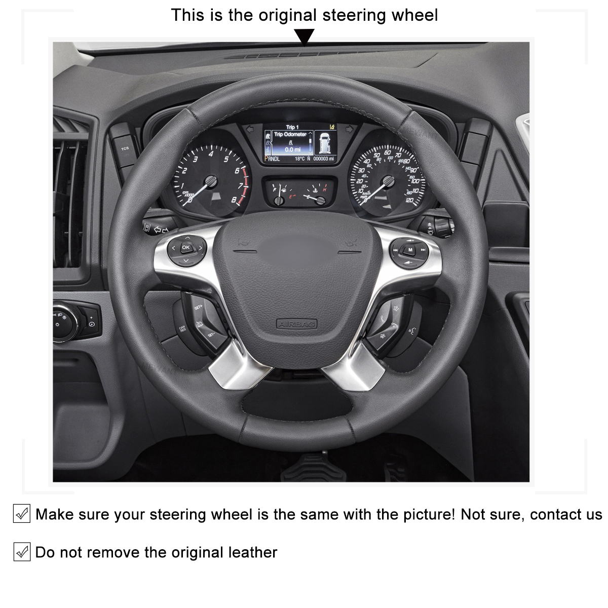 Mewant Handsewing Car Steering Wheel Cover for Ford Tourneo Custom Grand Tourneo Connect Black Wraps