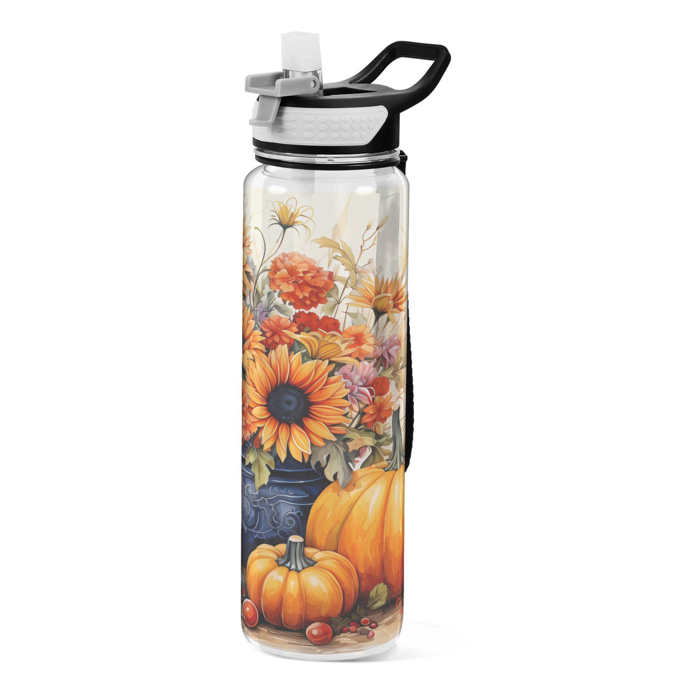 Pumpkins and Sunflowers 32oz Water Bottles with Straw Tritan Leakproof Sports Bottle BPA Free Clear for Fitness Gym Swimming Cycling