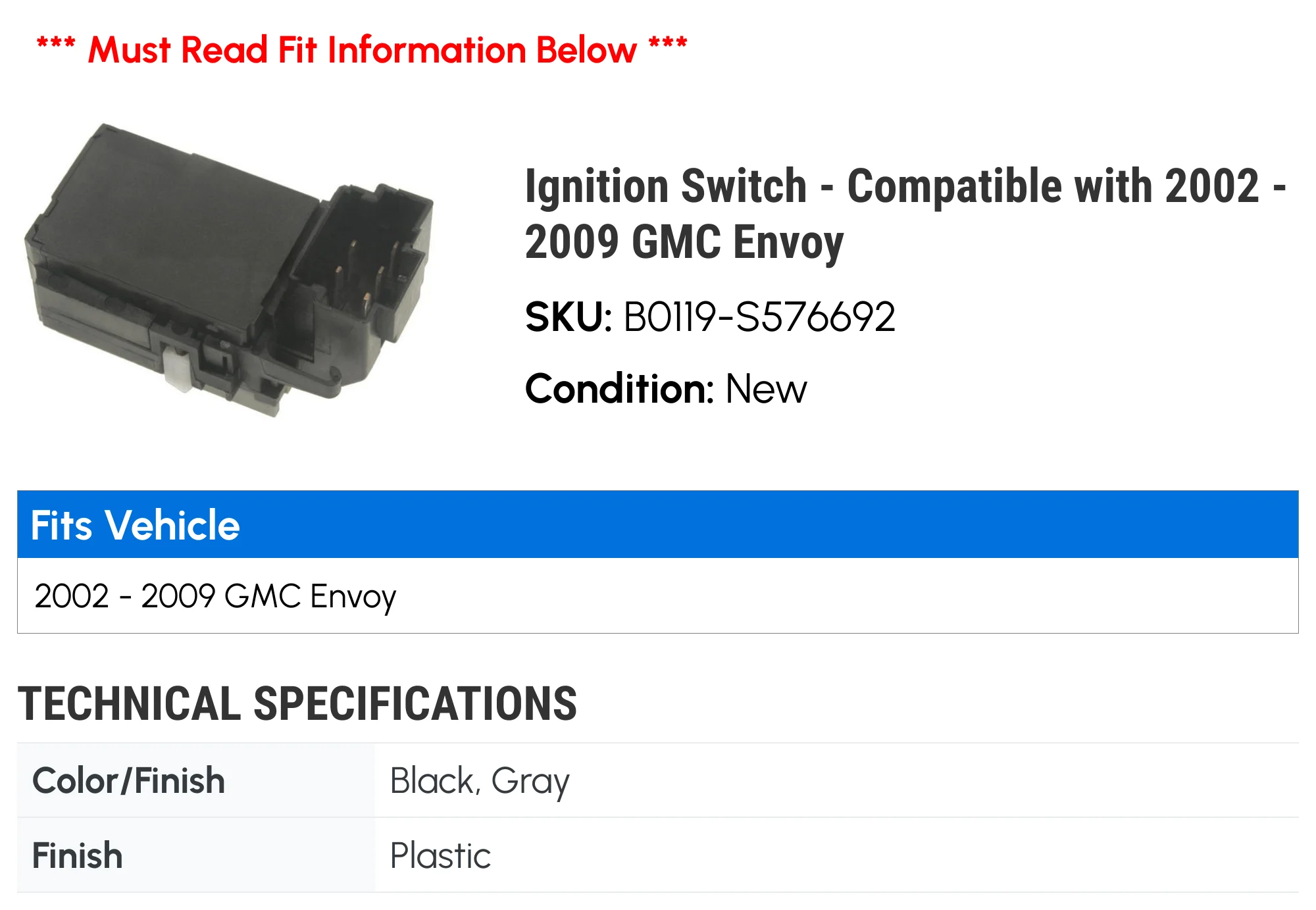 Ignition Switch - Compatible with 2002 - 2009 GMC Envoy 2003 2004 2005 2006 2007 2008