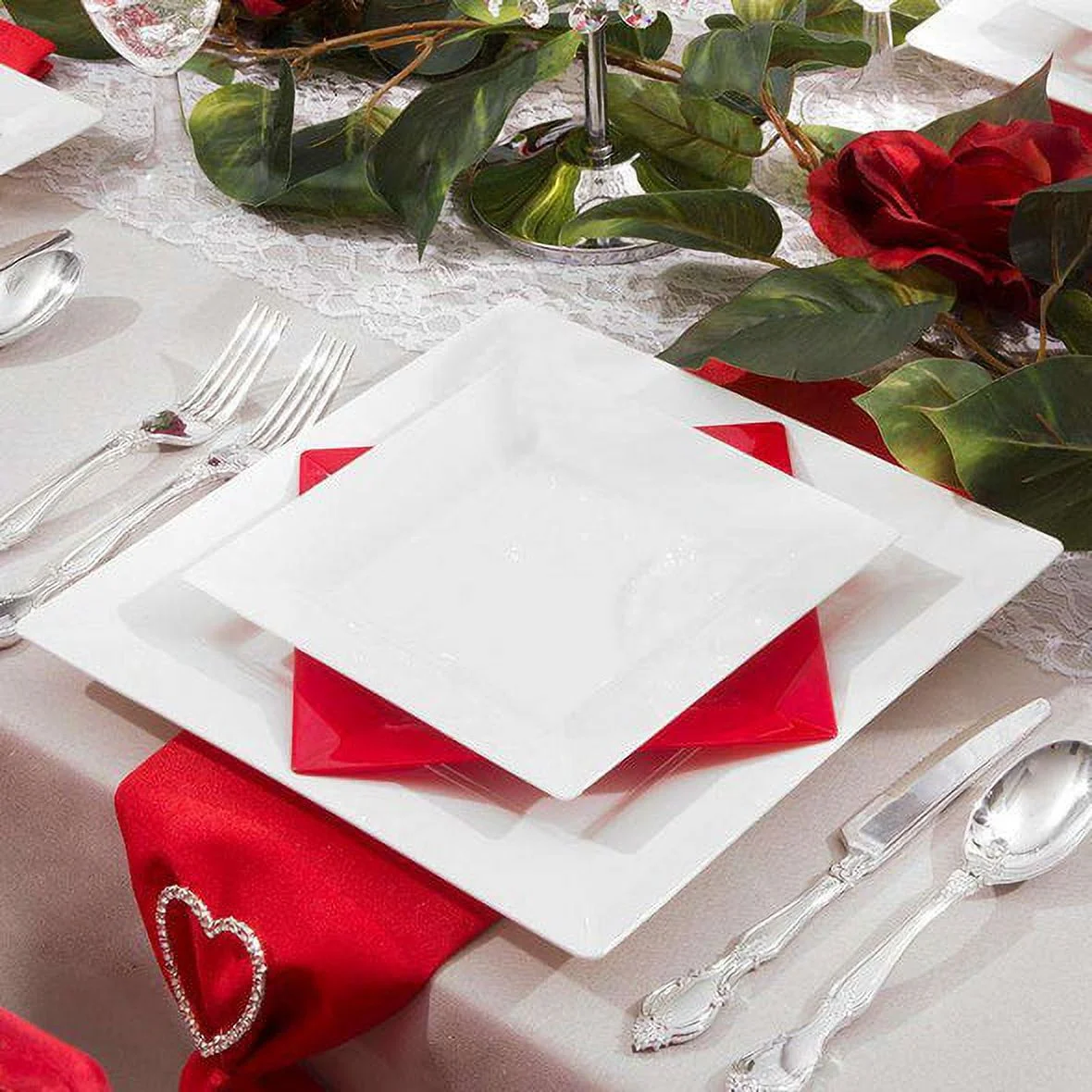 Smarty White Square Plastic Plates Dinnerware Value Set 240ct