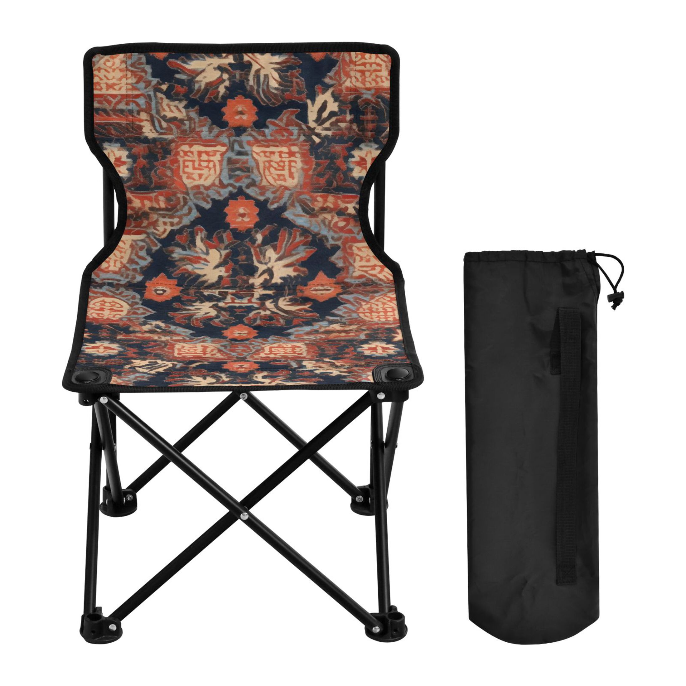 Mandala Retro Orange Portable Camping Chair Outdoor Folding Beach Chair Fishing Chair Lawn Chair with Carry Bag Support to 220LBS
