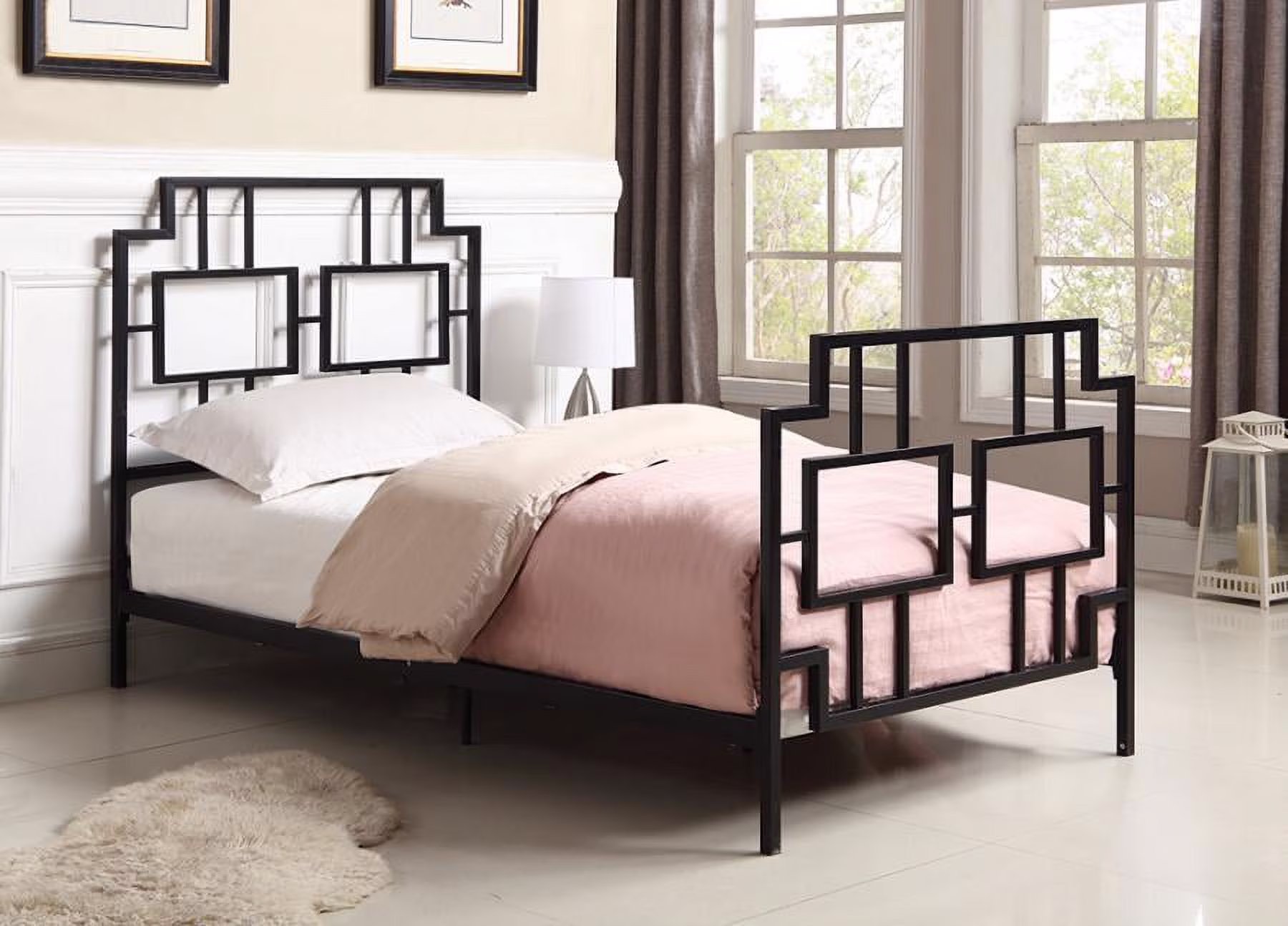 Contemporary Geometric Black Twin Metal Bed