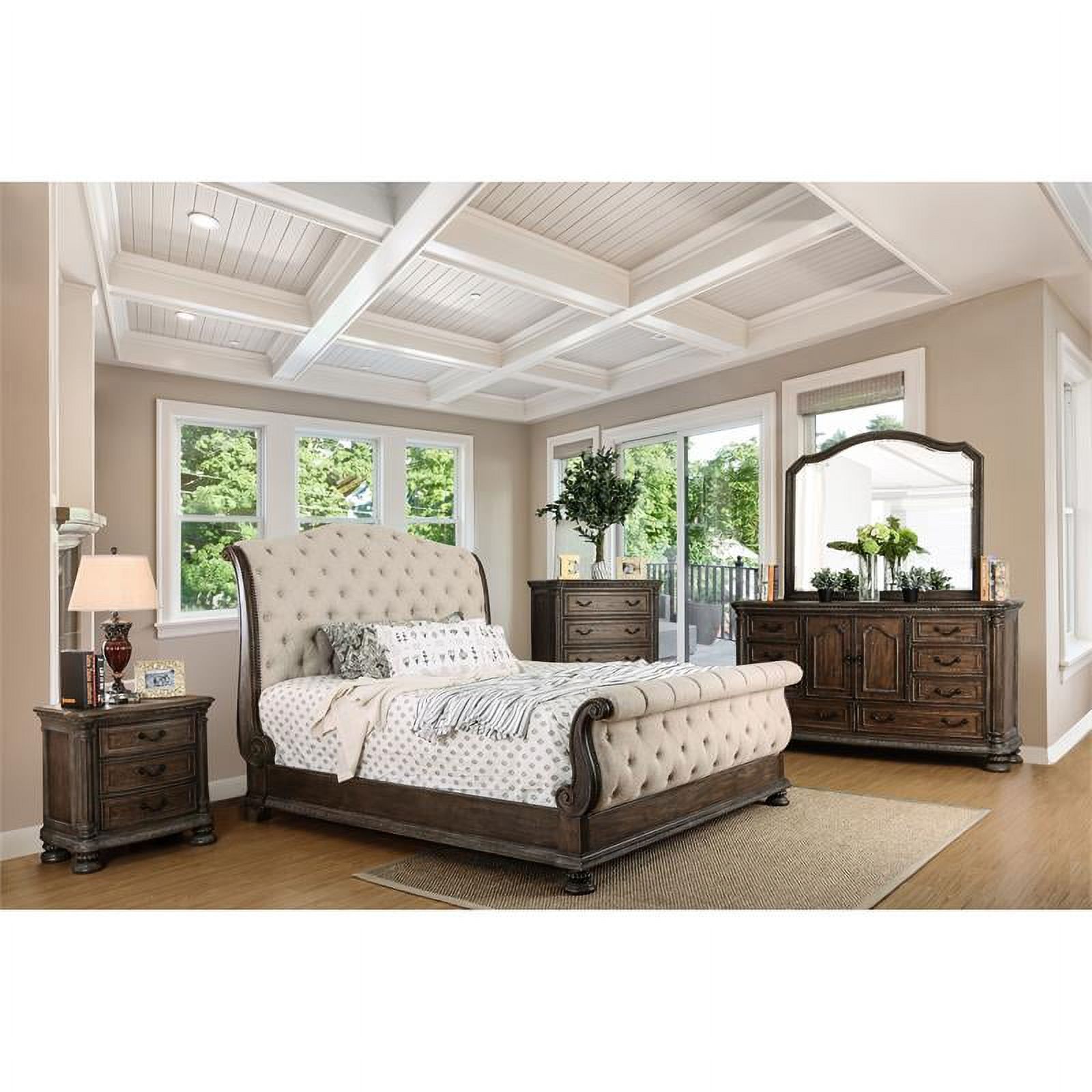 Bowery Hill Transitional Wood Panel Queen Bed in Rustic Natural Tone