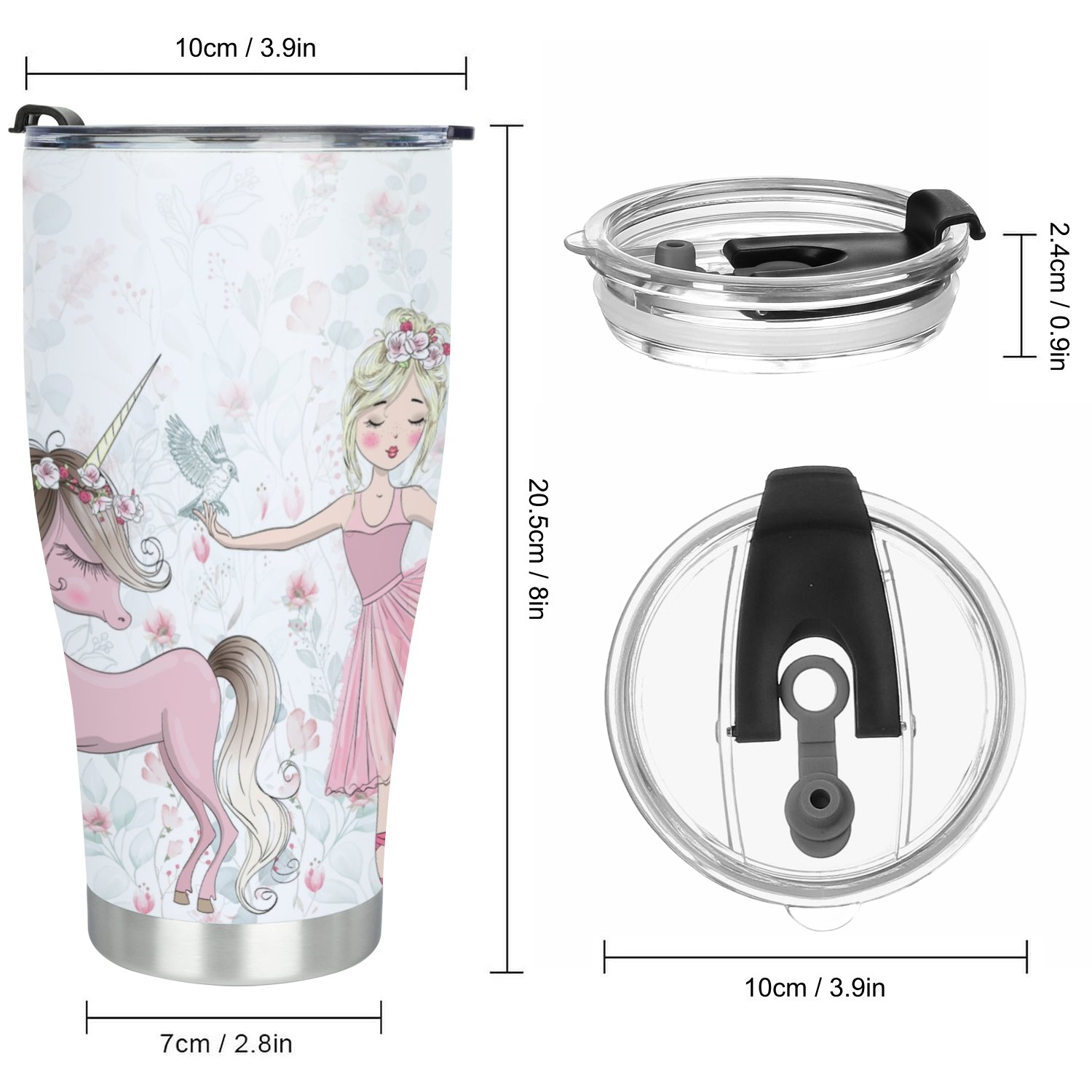 Hidove Stainless Steel Tumbler, Wallpaper beautiful Princess and unicorn 30oz Leak Proof & Stainless Steel Bottle for Hot & Cold Drinks - Coffee Travel Mug, Water Metal Canteen, Thermal Cup