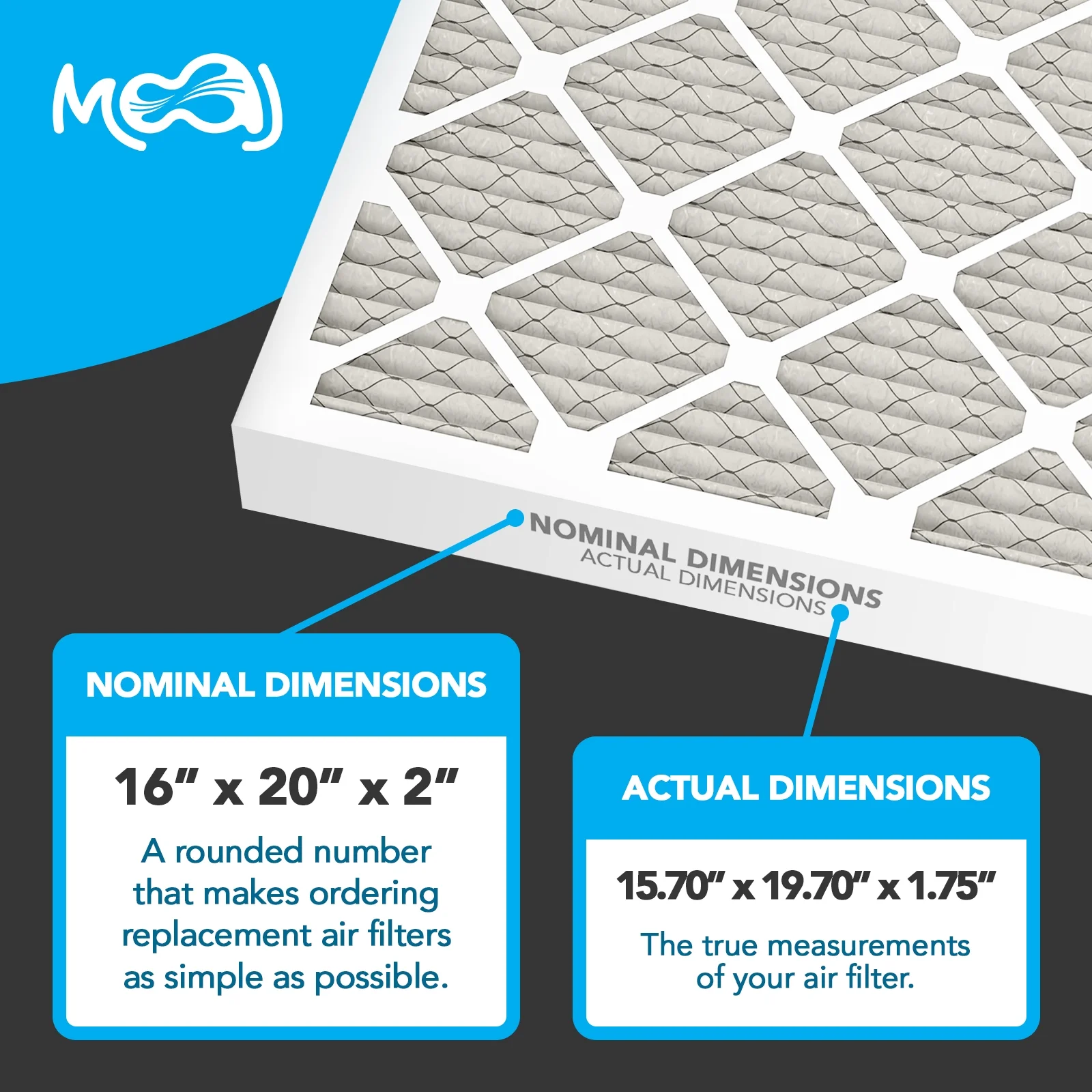 16x20x2 Air Filter (4-PACK) | MERV 8 | MOAJ Advanced Dust Defense | BASED IN USA | Quality Pleated Replacement Air Filters for AC & Furnace Applications | Actual Dimensions: 15.70