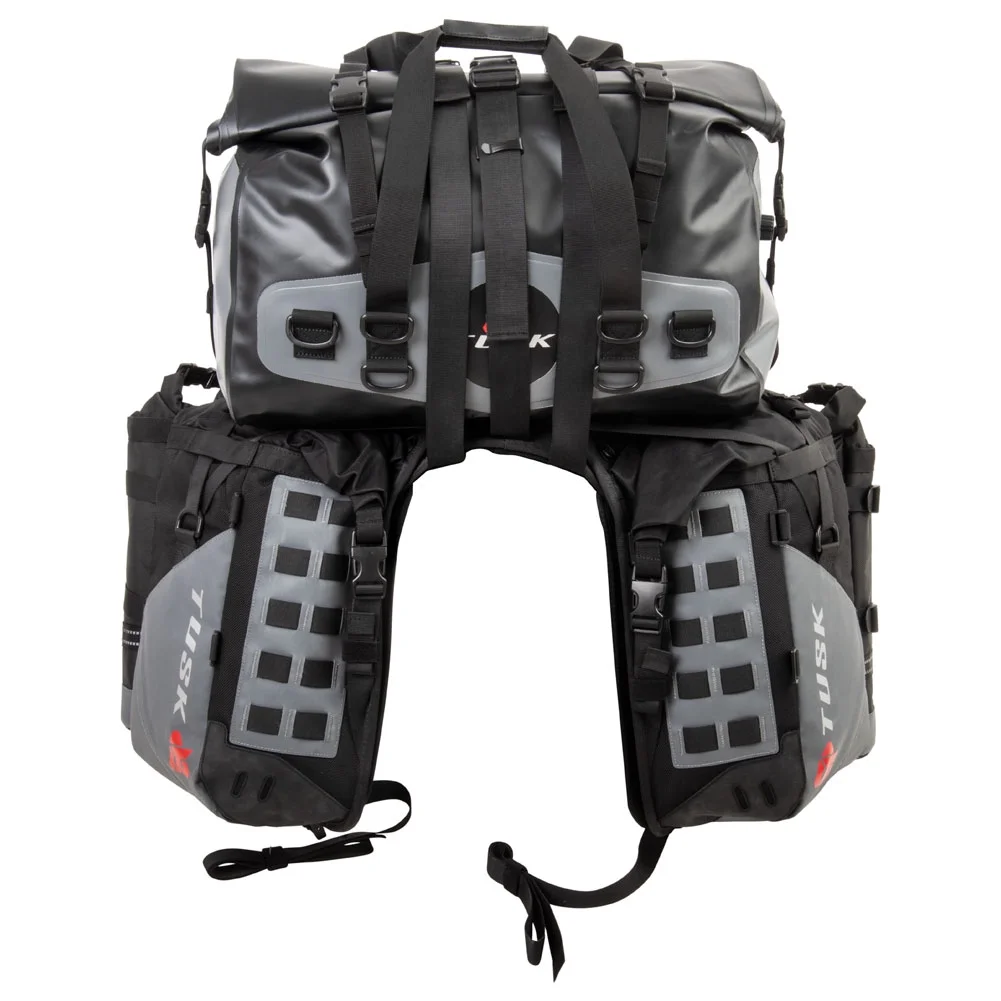 Tusk Highland X2 Rackless Luggage System w/Medium Dry Duffel/Large Bottle Holders Standard Heat Shield For Kawasaki Versys-X 300 (ABS) 2017-2021