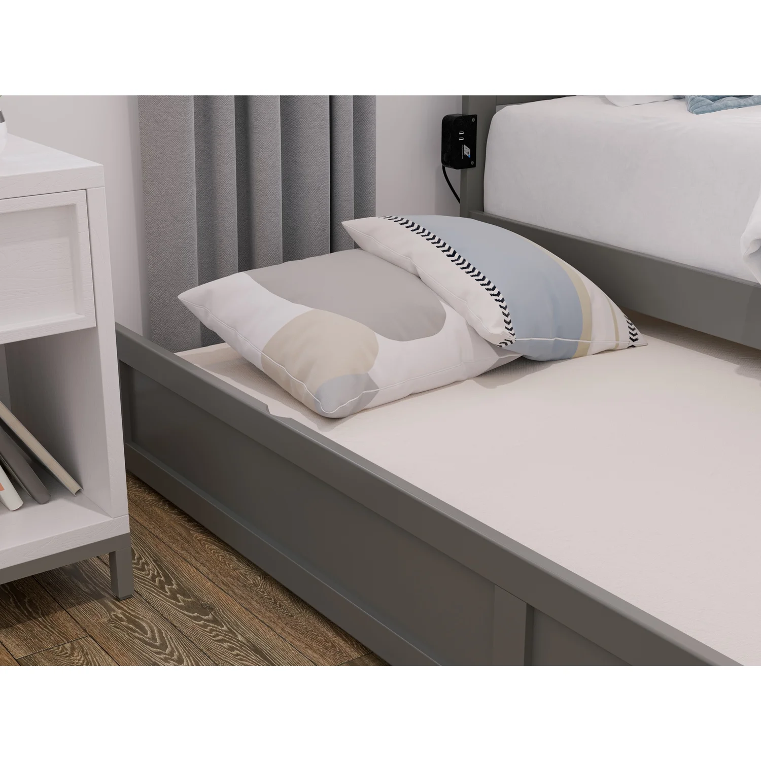 AFI Warren Solid Wood Twin Bed w/ Footboard & Twin Trundle in Gray