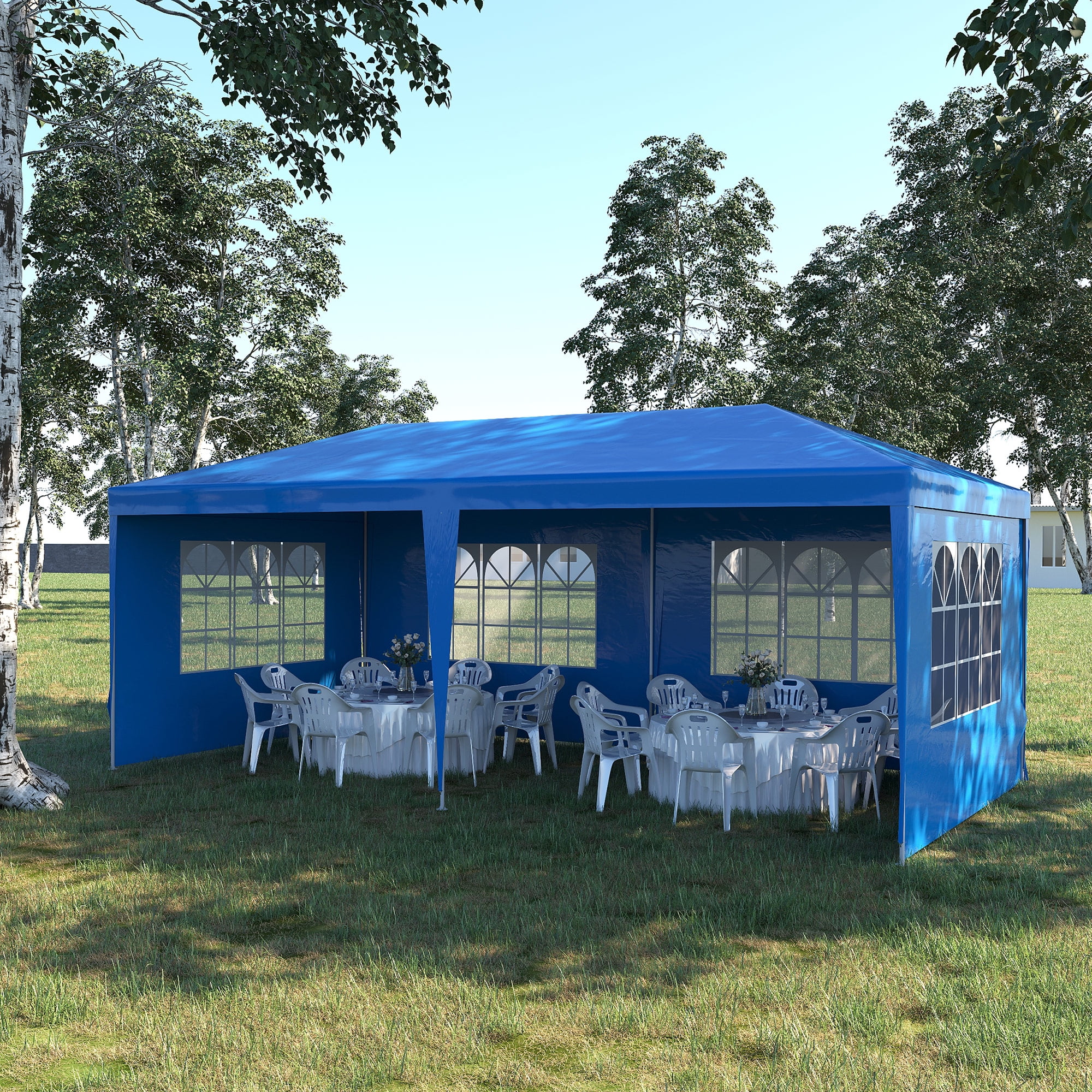 Outsunny 10' x 20' Large Party Tent, Event Shelter Gazebo Canopy with 4 Removable Side Walls for Weddings, Picnic, Blue