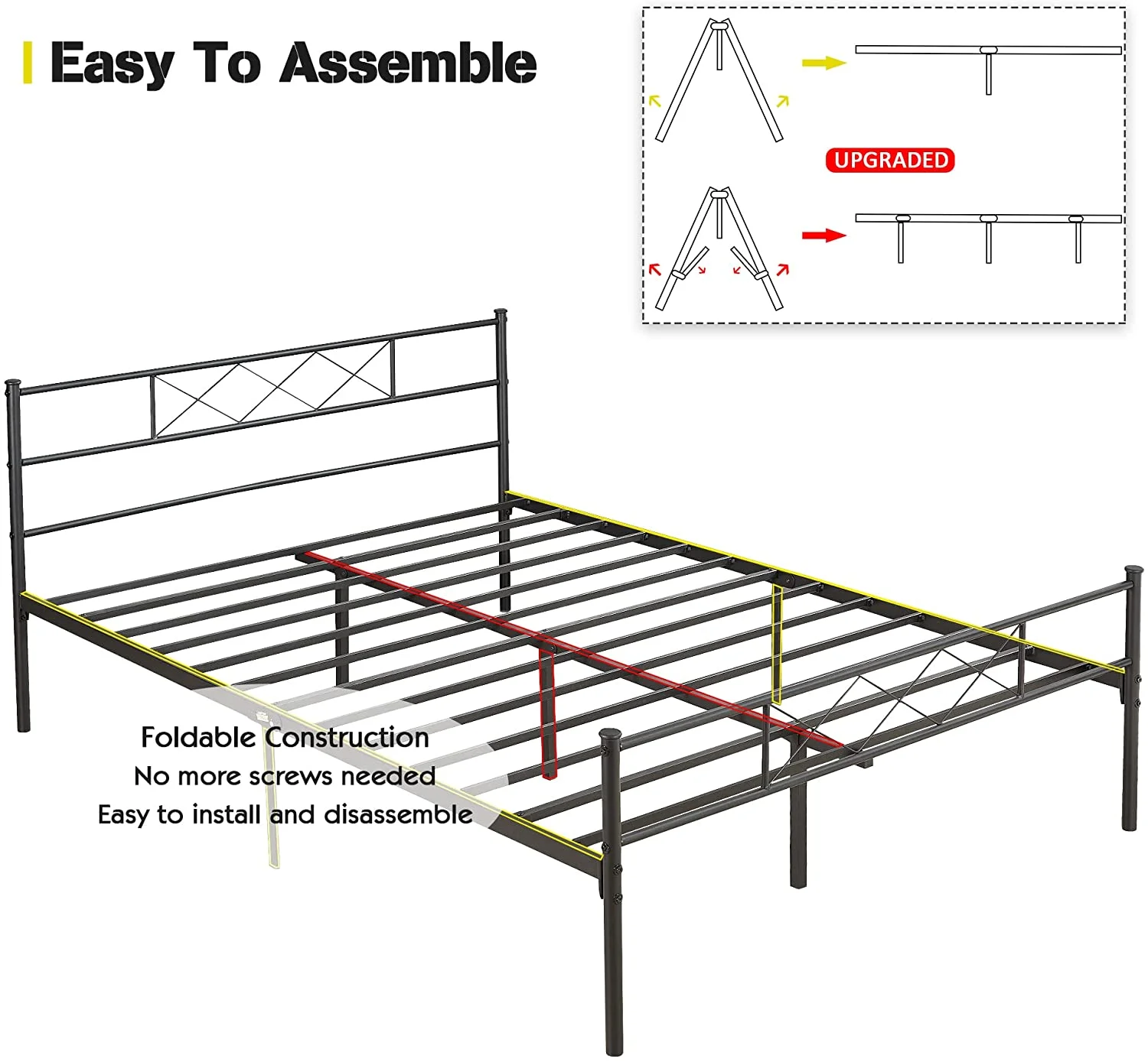Queen Size Bed Frame and Nightstands Bedroom Sets, 3-Piece Set