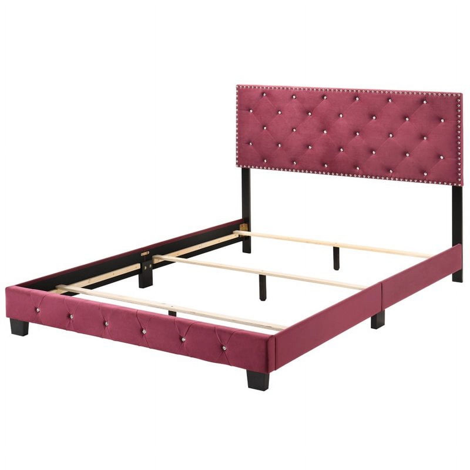 Maklaine Transitional Upholstered Velvet Queen Bed in Cherry