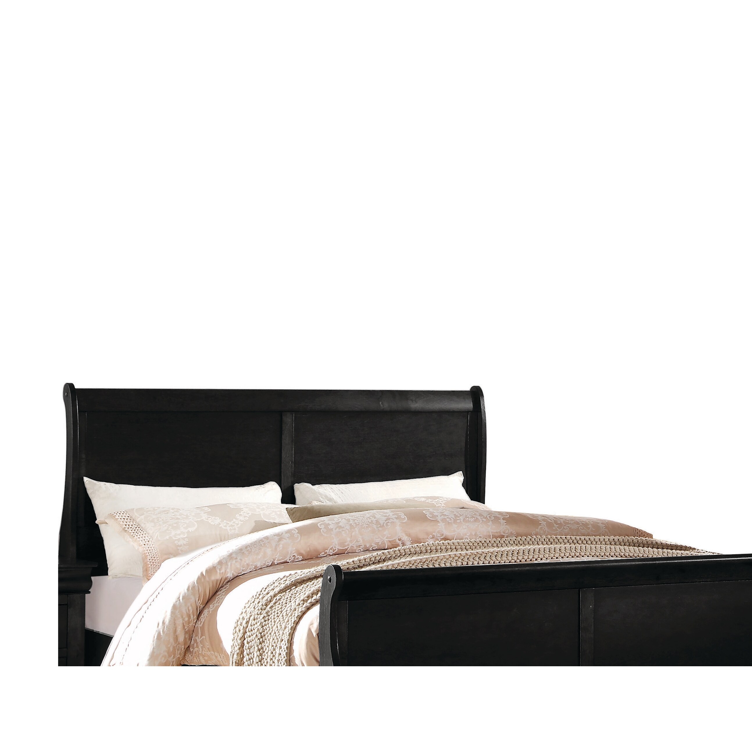 Wooden Full Bed with Panel Design Sleigh Headboard and Footboard, Brown