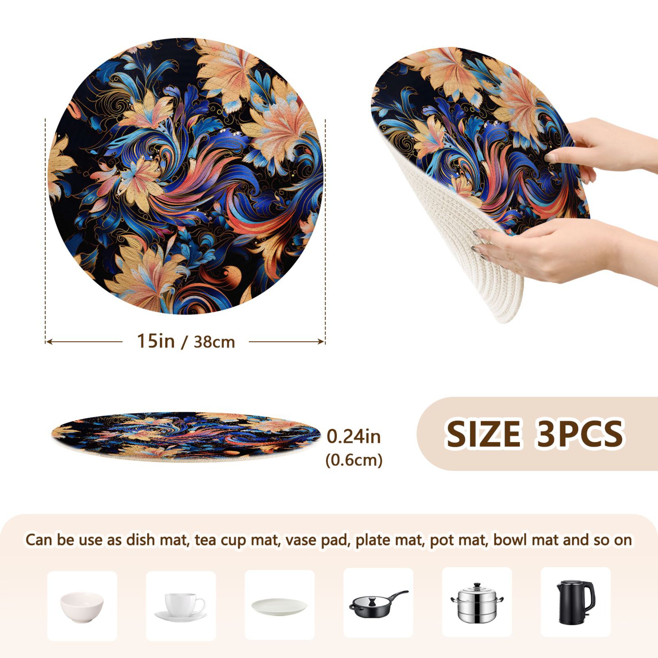 Flowers 3 PCs Pot Holders Trivets Kitchen 15