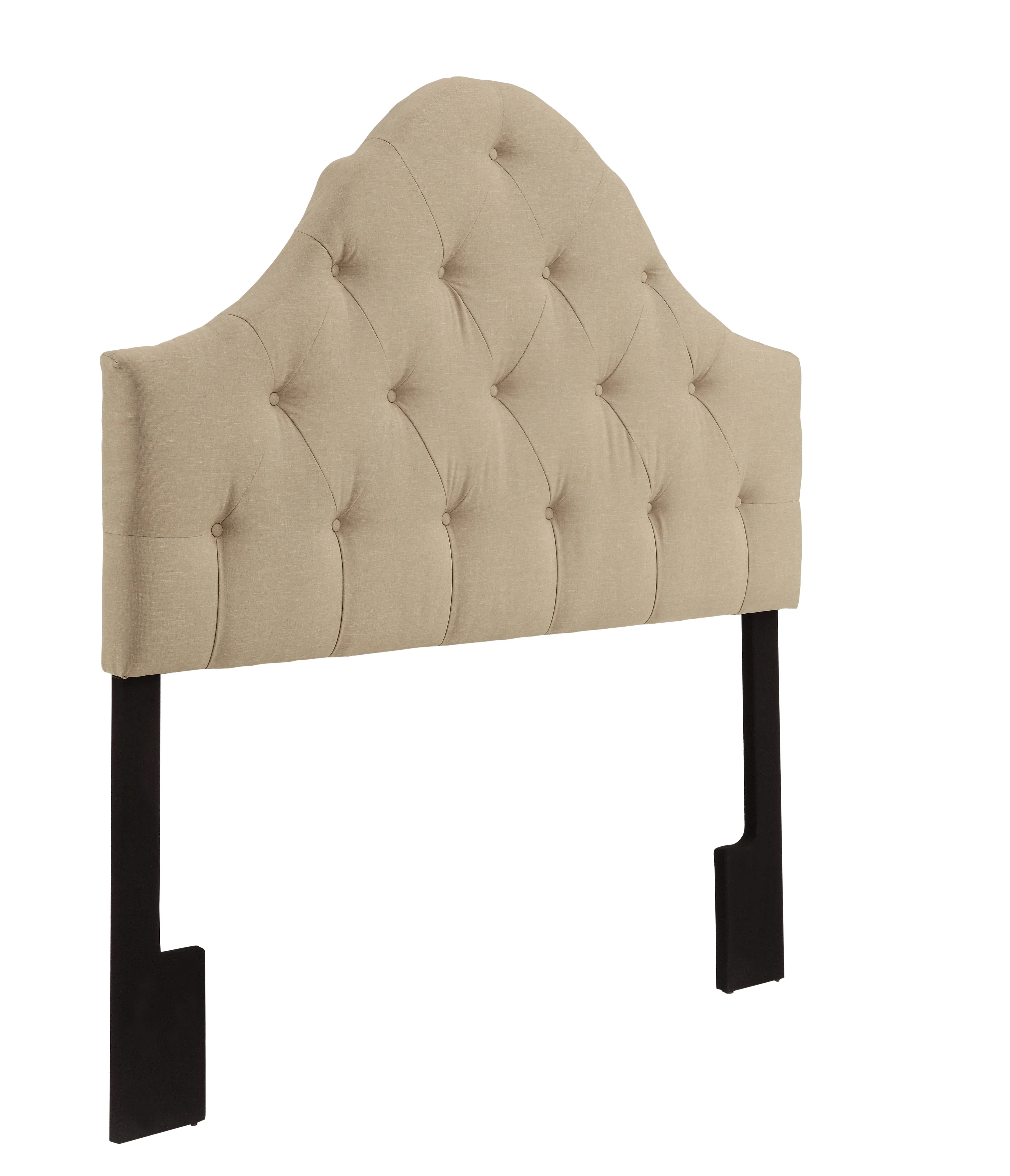 Curved Button Tufted Upholstered Queen Headboard in Hayden Beige