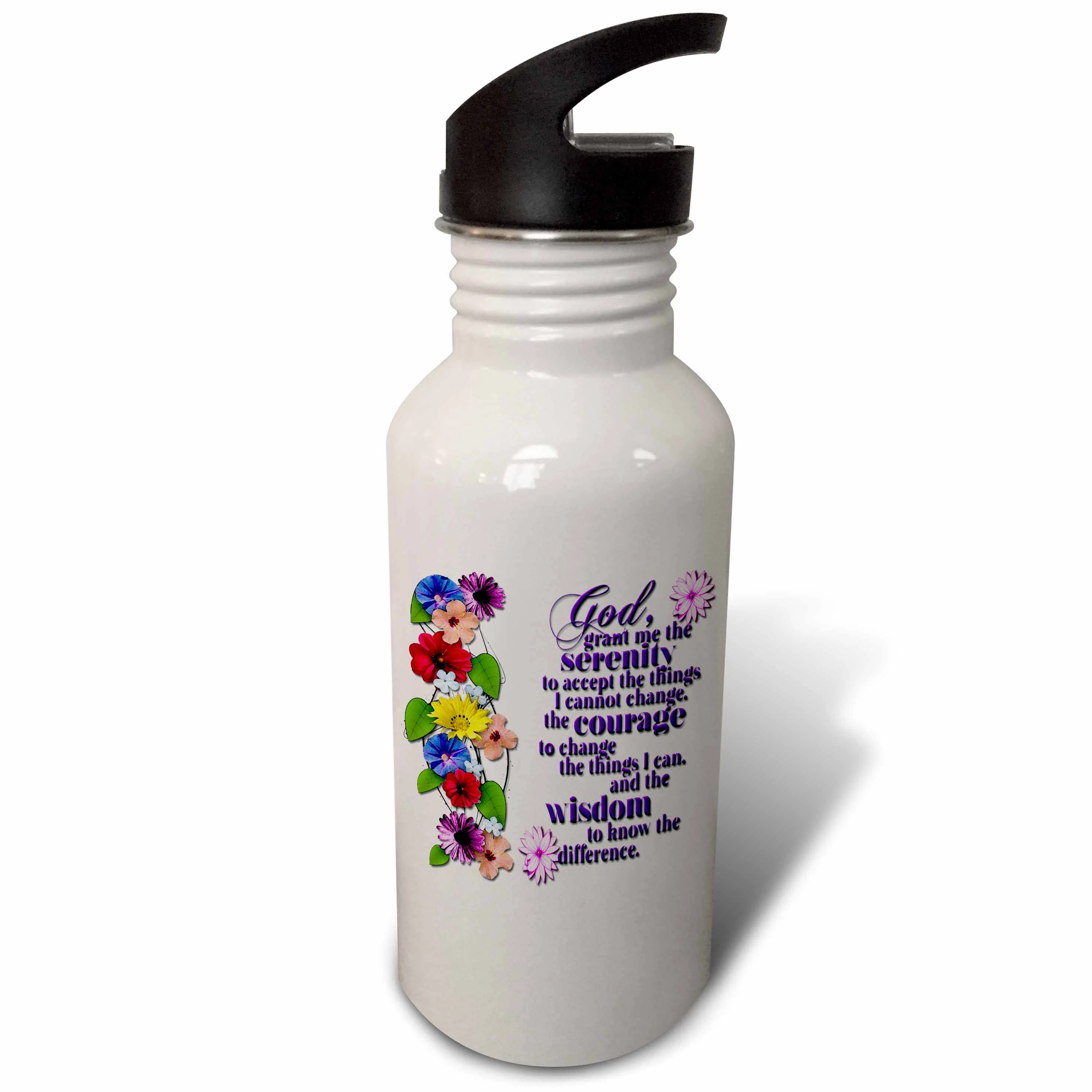 Serenity Prayer and beautiful colorful floral arrangement  Flip Straw 21oz Water Bottle wb-291631-2