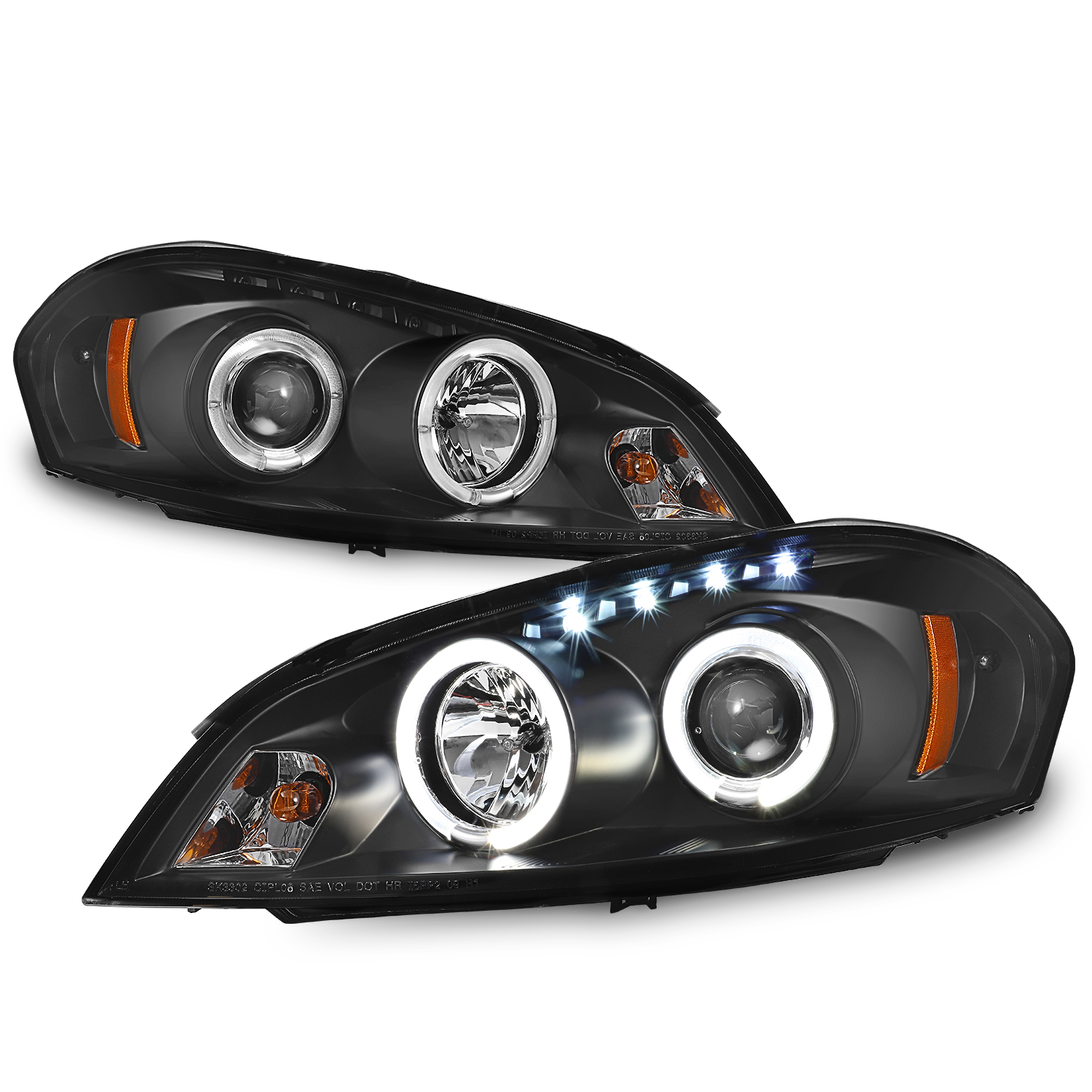 AKKON - For Chevy Impala Monte Carlo Black Bezel Halo Ring Projector Replacement Headlights Left/Right Lamps