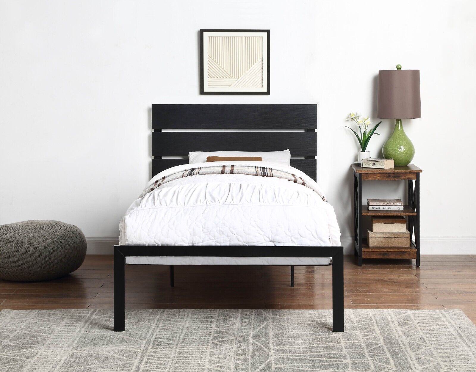 Metal Frame Twin Size Bed 1pc Black Color Bedroom Furniture