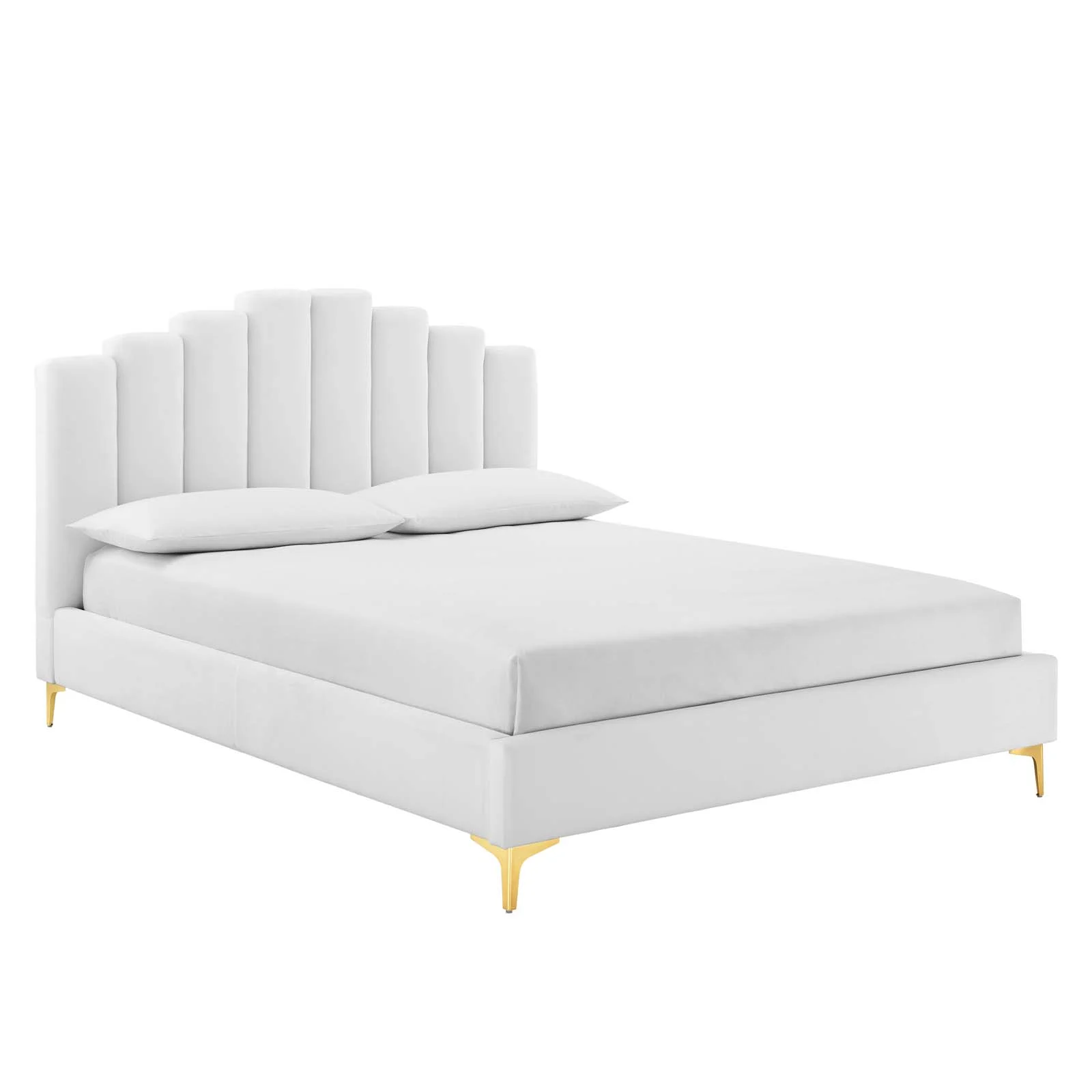 Modway Olivia Queen Performance Velvet Platform Bed in White
