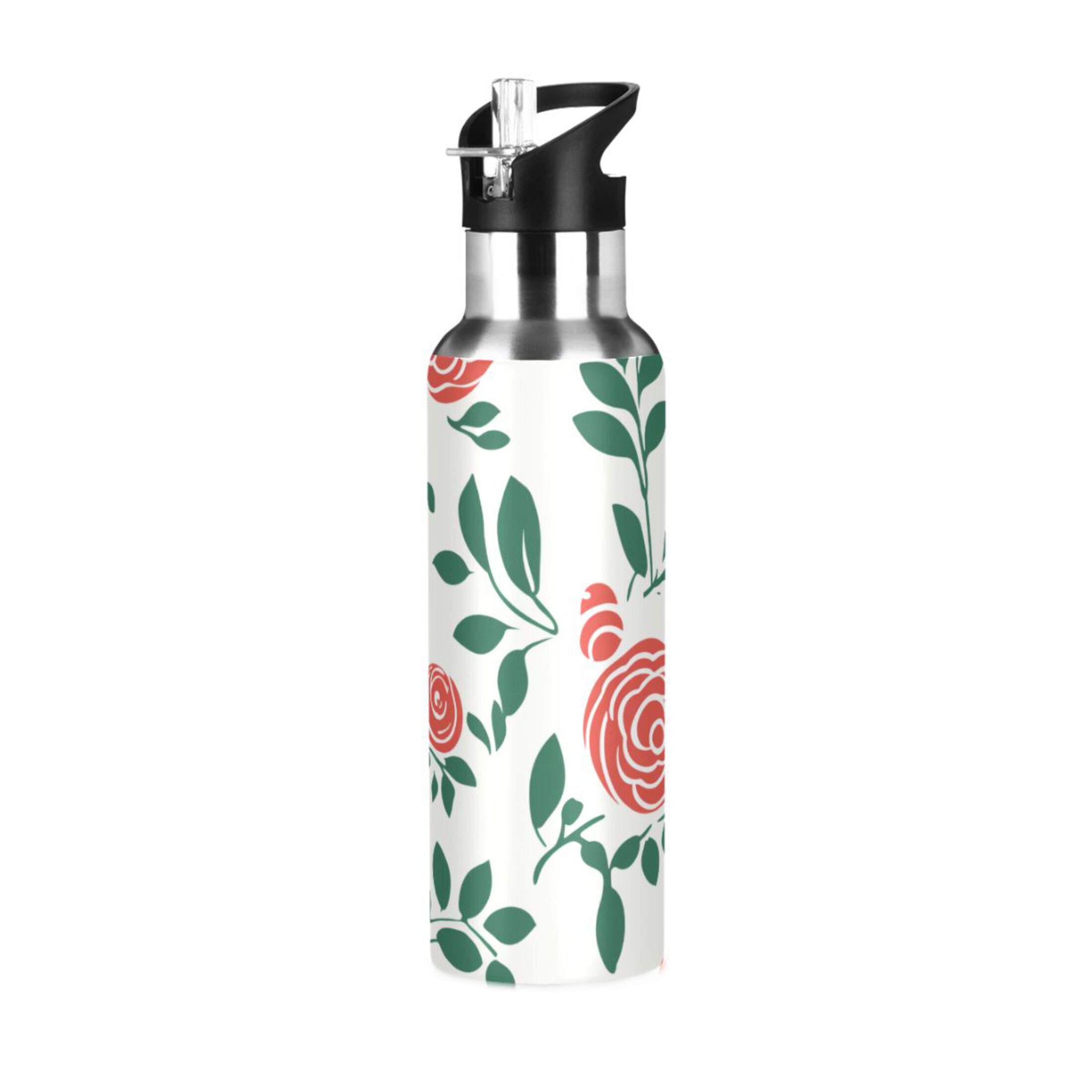 Peony Abstract Flowers Water Bottles Insulated Thermos Kids Stainless Steel Bottle with Straw Lid Flask Leakproof for Sports Gym 20 oz