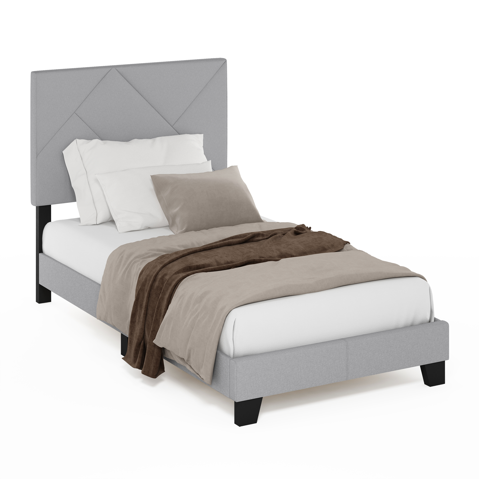 Furinno Skylar Geometric Design Headboard Bedframe, 12PC Slat Style, Glacier, Twin