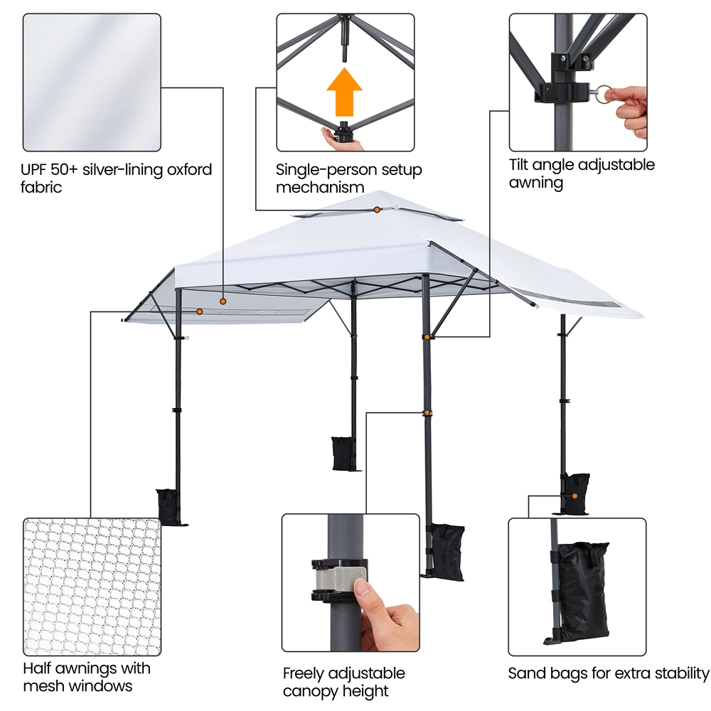 Topeakmart 17x10ft 2-tiered Pop-up Gazebo Canopy with Tilt Angle-adjustable Double Awnings, White