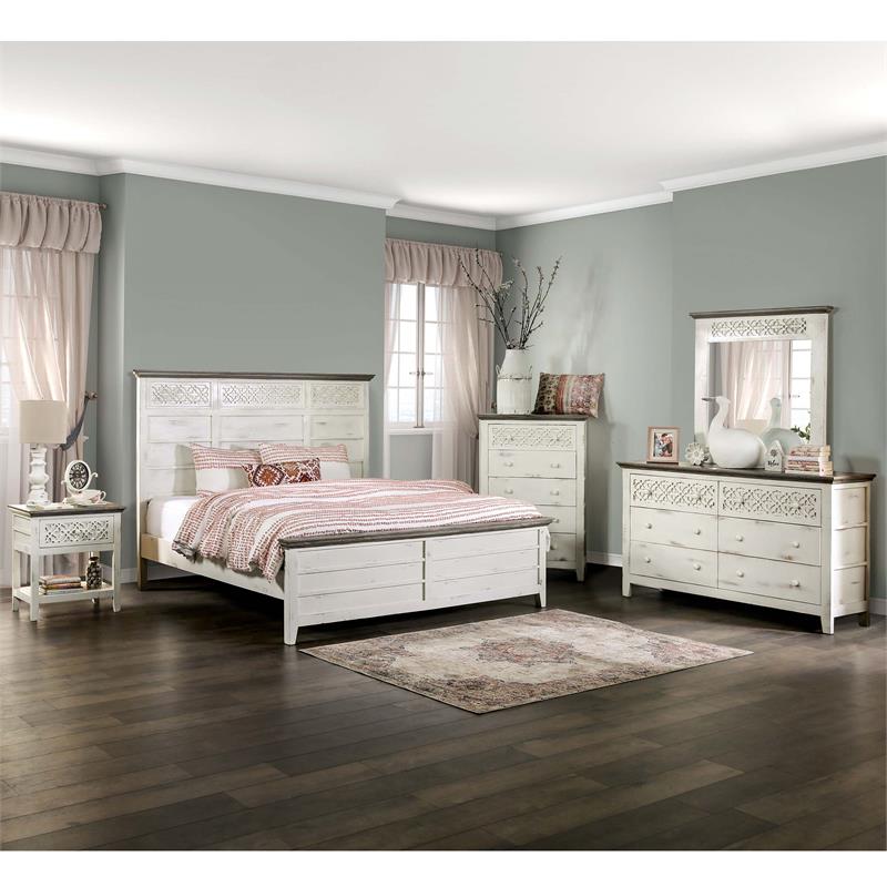 Furniture of America Mirie Rustic Wood Platform Queen Bed in Vintage Ivory