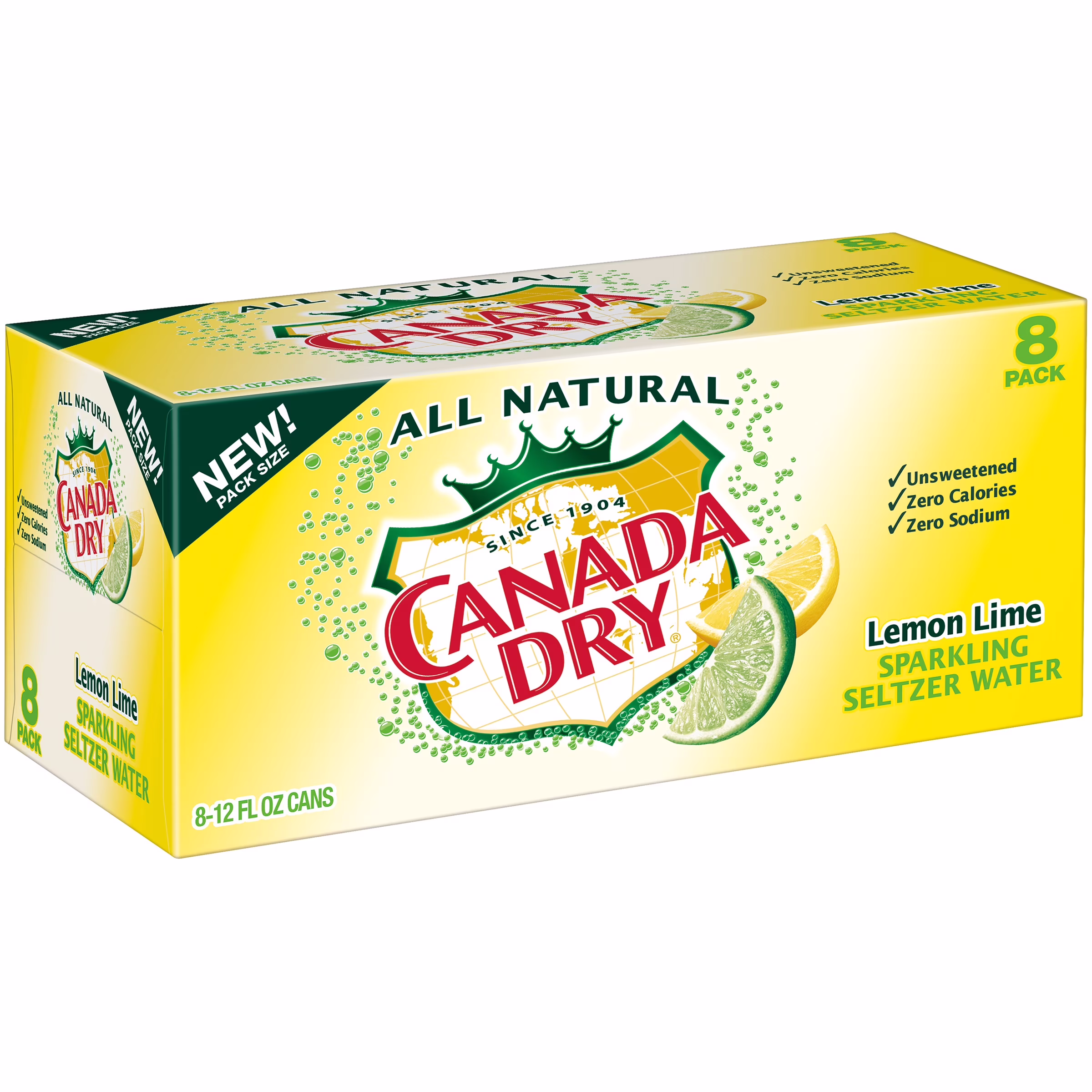 Canada Dry Sparkling All Natural Caffeine-Free Lemon Lime Seltzer Water, 12 Fl. Oz., 8 Count