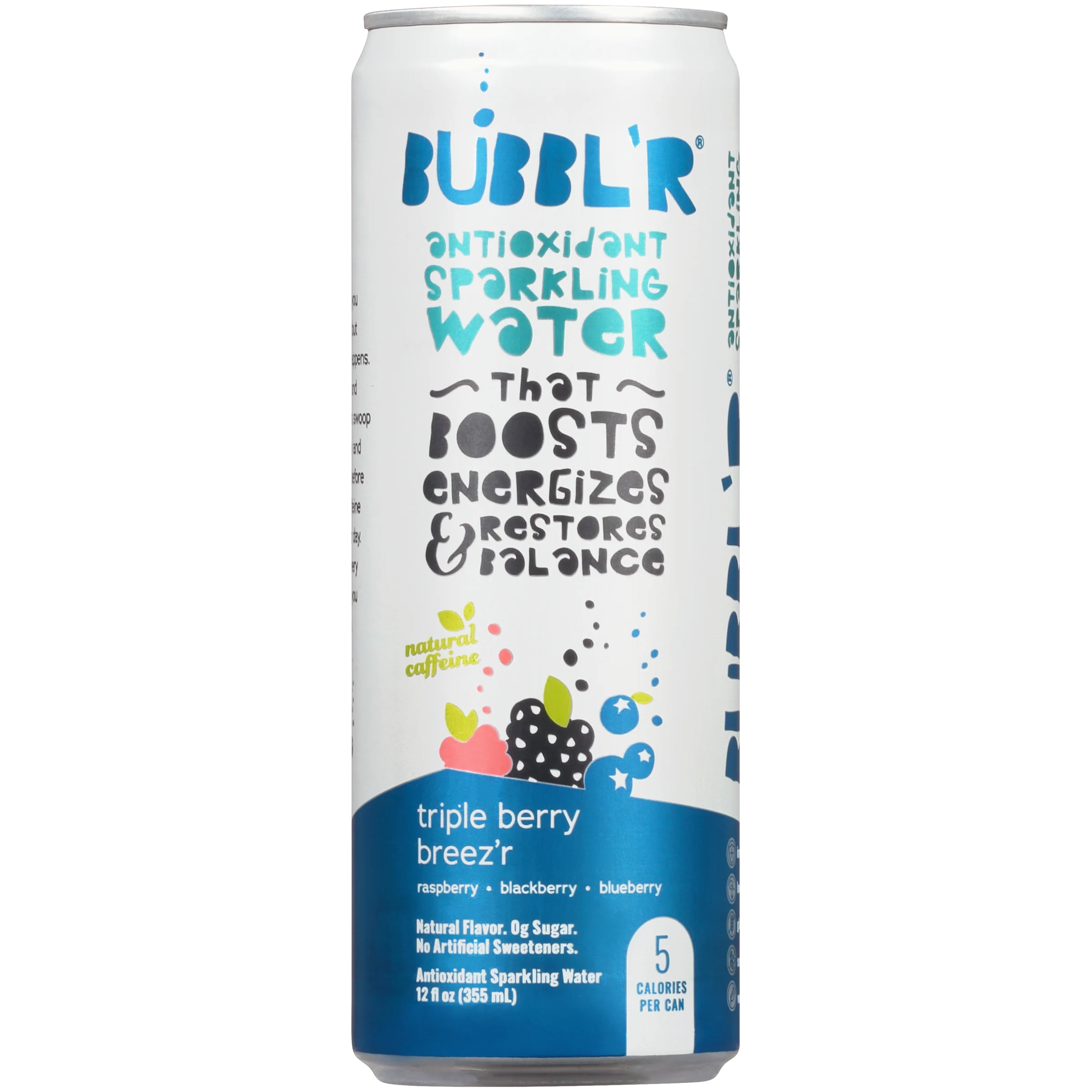Bubbl'r Triple Berry Antioxidant Sparkling Water with a Boost of Caffeine, 12 fl oz 6 Pack Cans