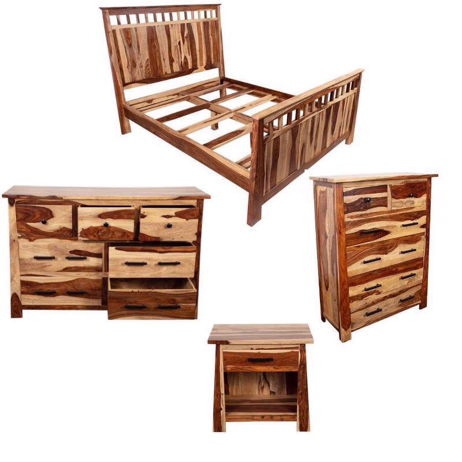 Kalispell 4 PC Solid Sheesham Wood Queen Bedroom Set