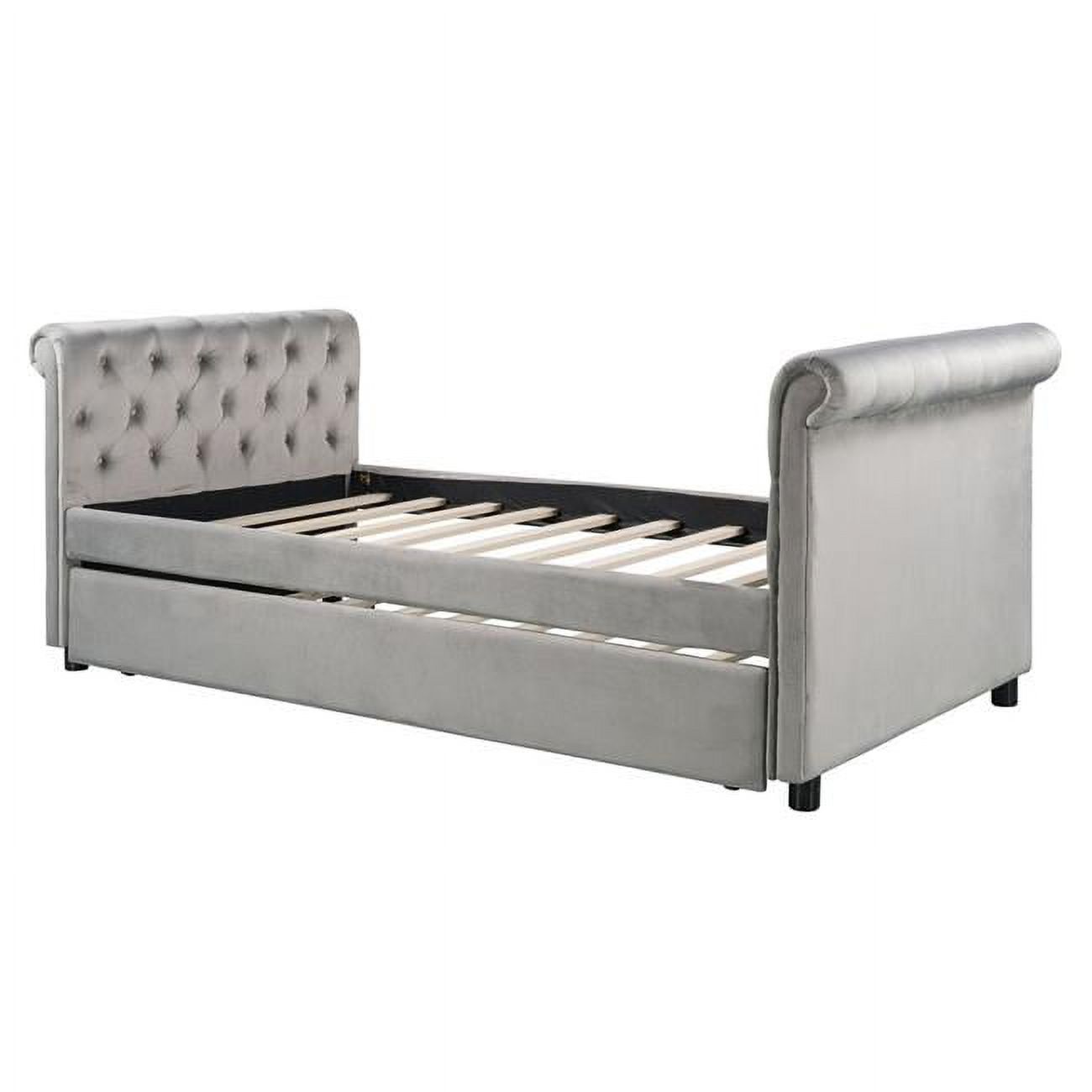 HomeRoots 473794 34 in. Tufted Upholstered Polyester Blend Bed with Trundle, Gray - Twin Size