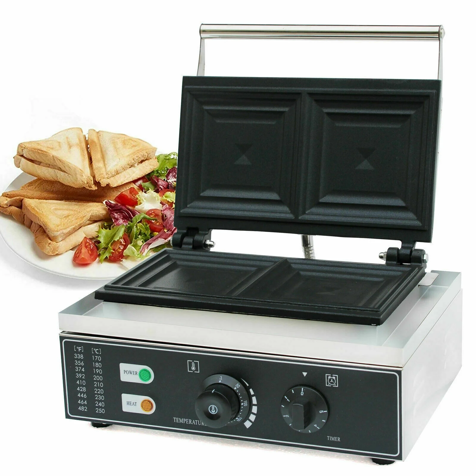 Sandwich Maker, 2-Slice Commercial Electric Sandwich Panini Machine Stainless Steel Sandwich Maker