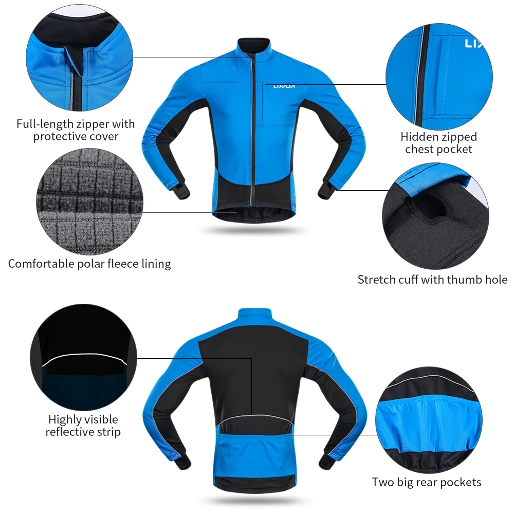 Lixada waterproof, windproof and warm polar fleece men's winter cycling jersey suit