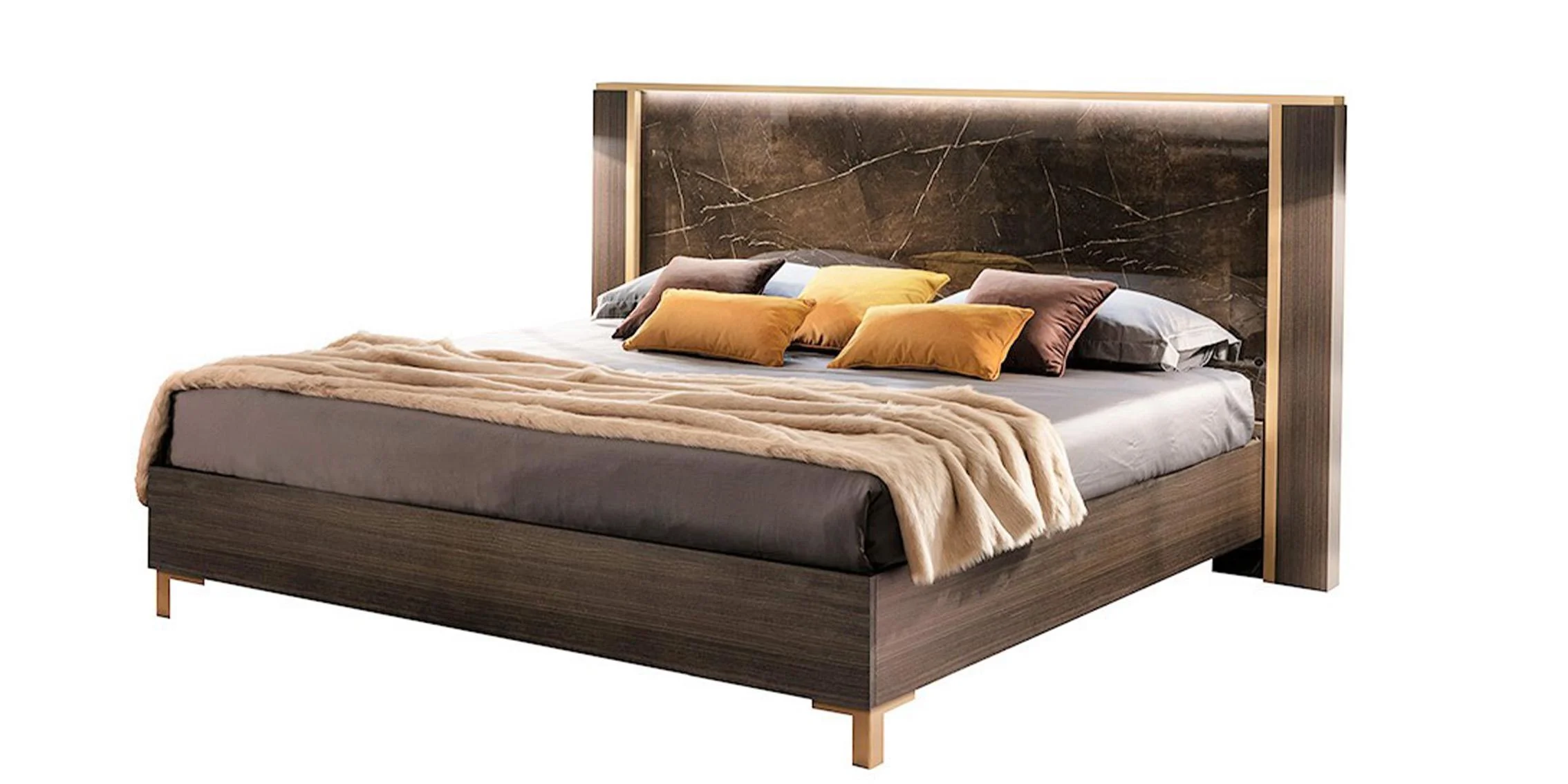 Luxury Shiny Brown Marble-finish Queen Bed ESSENZA ESF Made in Italy Modern