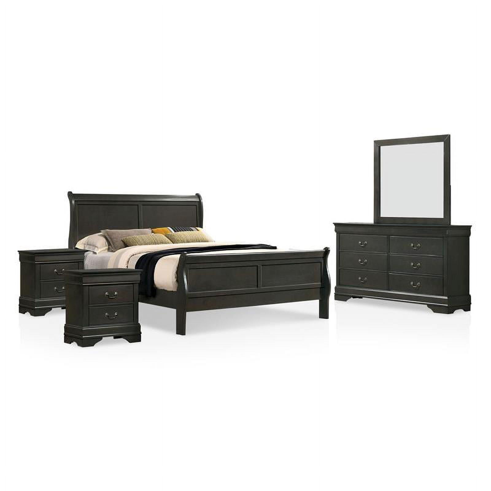 FOA Jussy 5pc Gray Wood Bedroom Set-Cal King+2 Nightstands+Dresser+Mirror