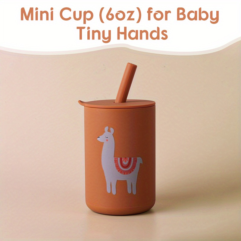 6oz Mini Water Cup For Kids, Learning Drinking Portable Unbreakable Training Cup With Straw & Lid For Toddler Beginner Drinking Water, Food Grade Silicone Baby Water Bottle, BPA FREE First-Stage Prac