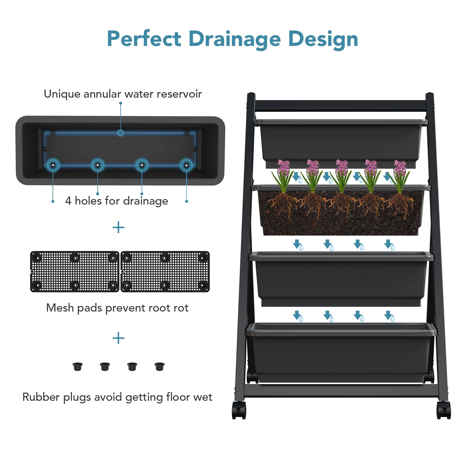 FLEXIMOUNTS 4-Tiers Vertical Raised Garden Bed 4Ft Freestanding Elevated Garden Planters 45