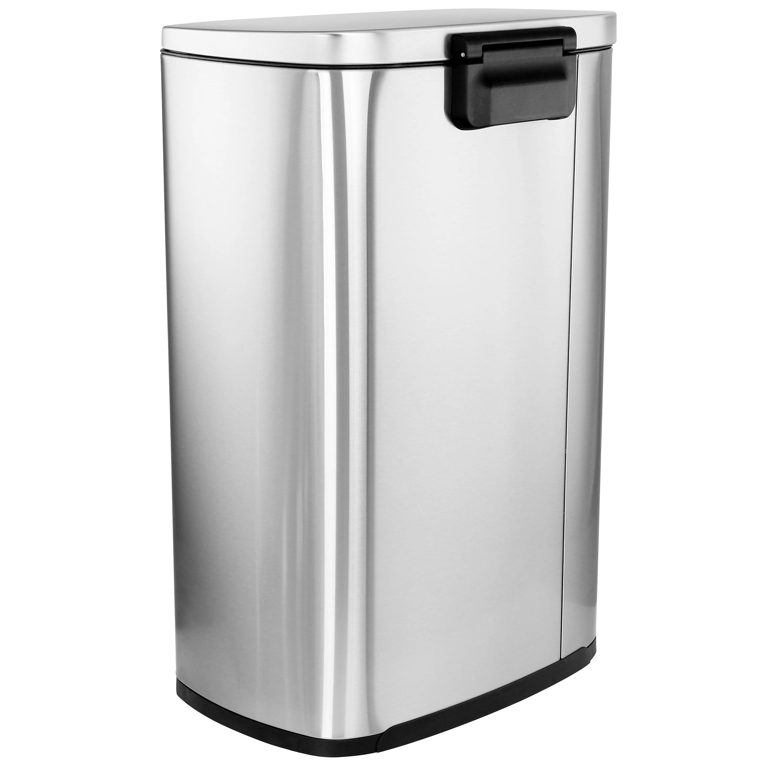 Elama 50 Liter/13 Gallon Rectangular Stainless Steel Step Trash Bin with Slow Close Mechanism in Matte Silver