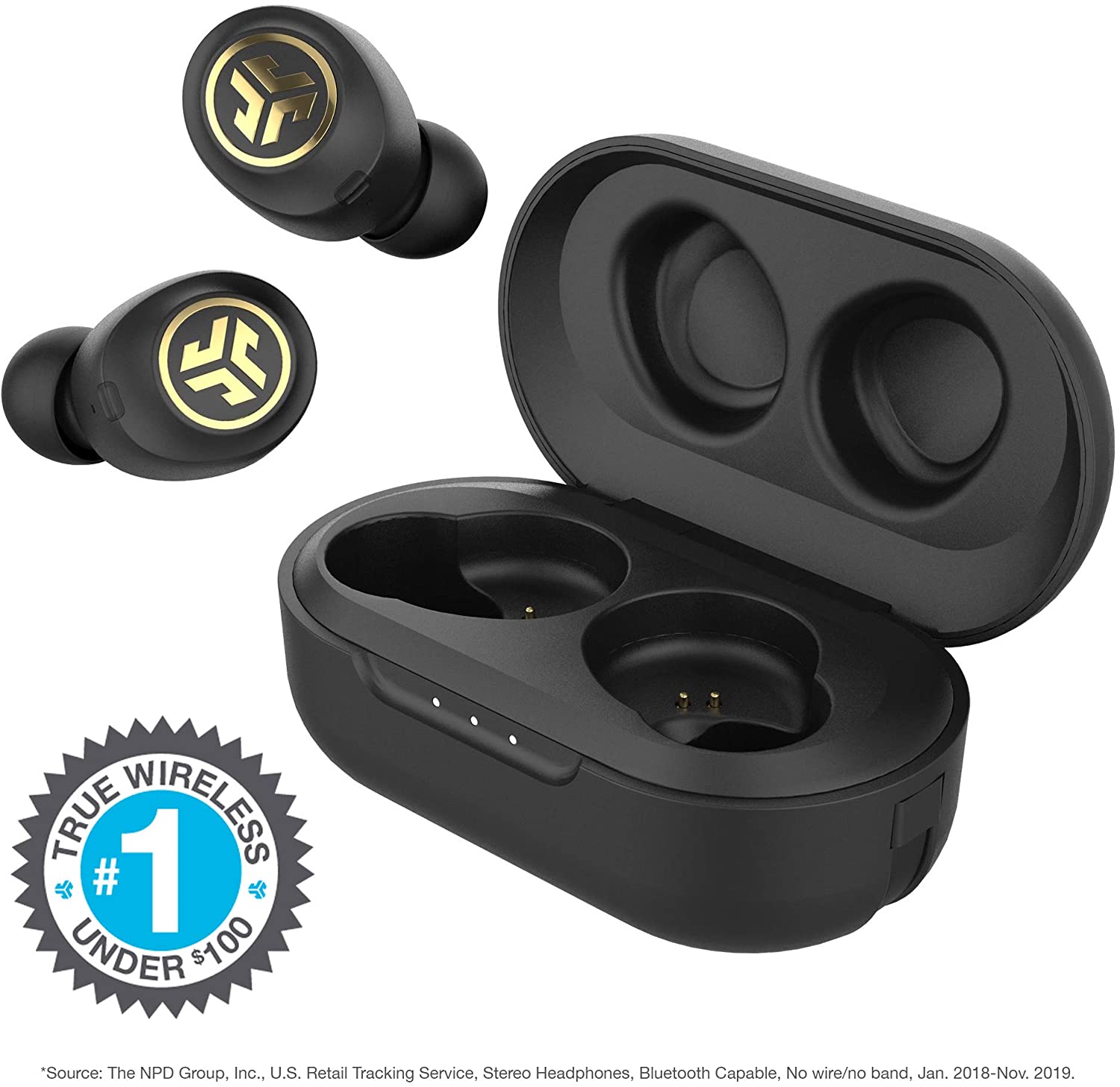 JBuds Air Icon True Wireless Signature Bluetooth Earbuds + Charging Case | Black & Gold | IP55 Sweat Resistance |