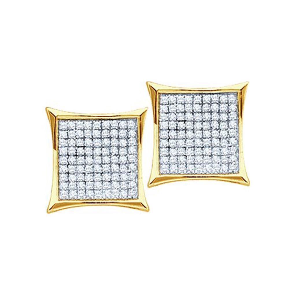 10k White Gold Round Diamond Square Kite Cluster Earrings 1/6 Cttw