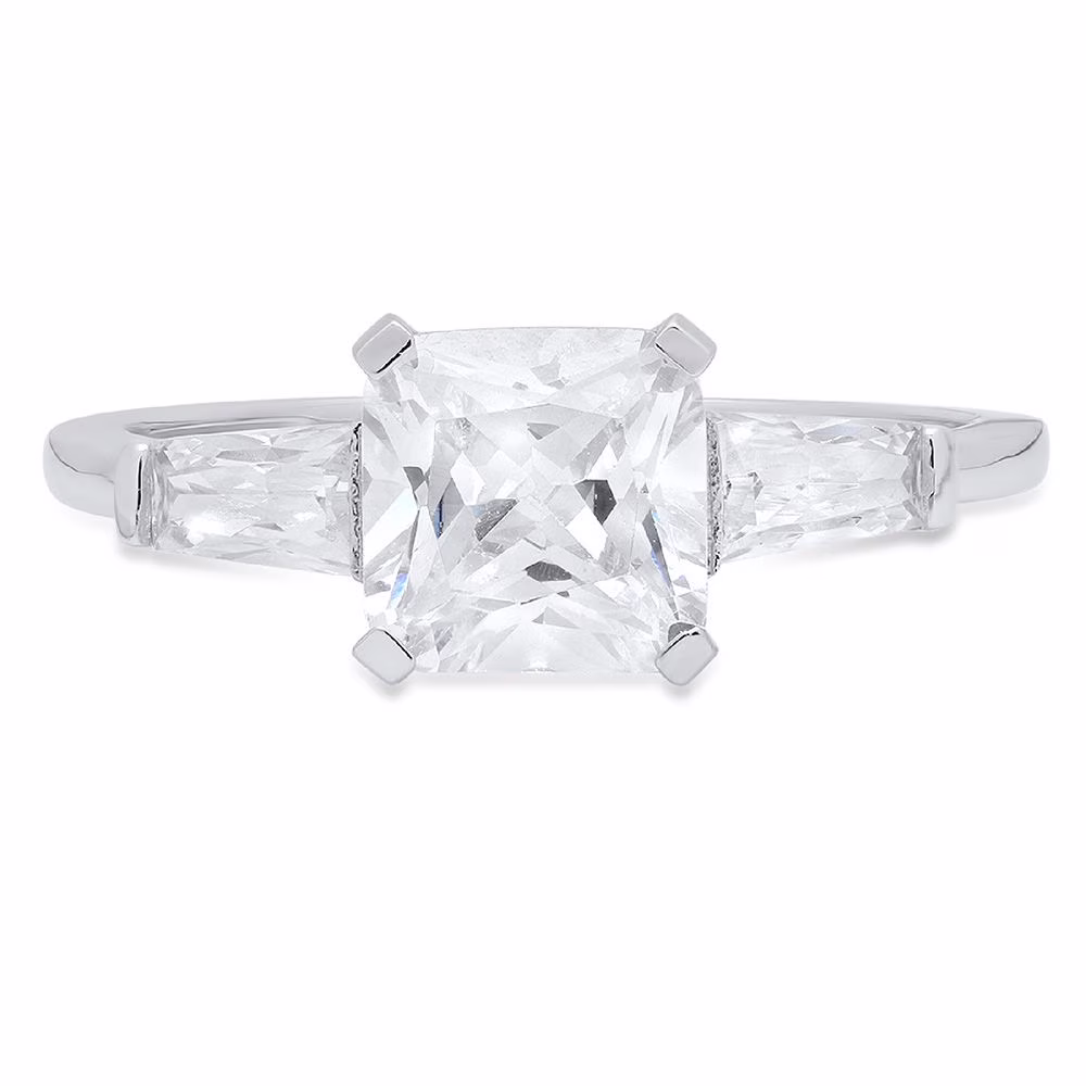 1.62 ct Brilliant Square Emerald Cut Simulated Diamond 14k White Gold Three-Stone Ring SZ 5