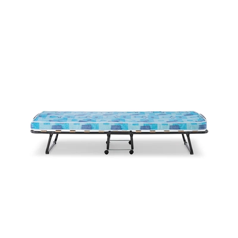 Kingfisher Lane Transitional Metal Folding Bed with Four Casters in Blue