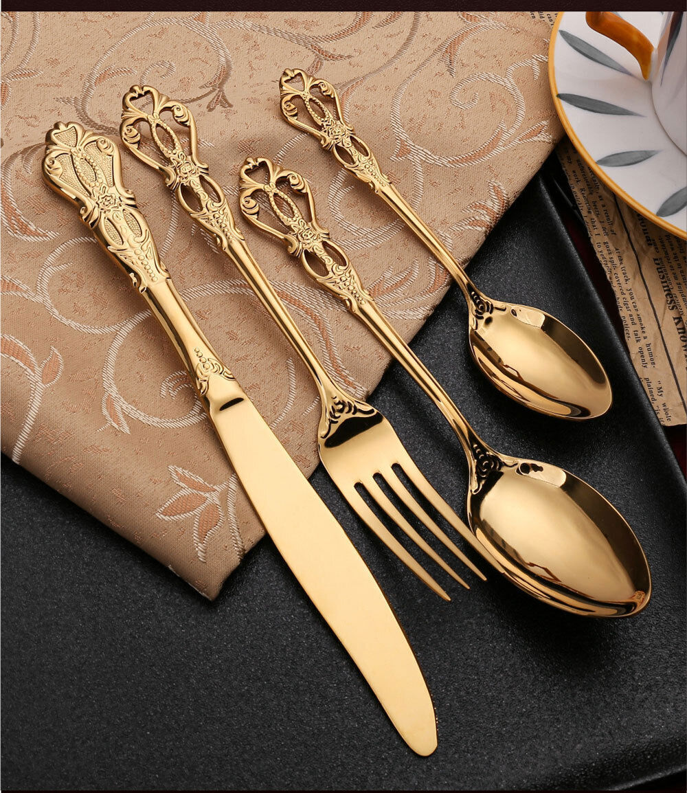 24pcs Cutlery Set Gold Dinnerware Spoon Dinner Silverware Tableware Gifts