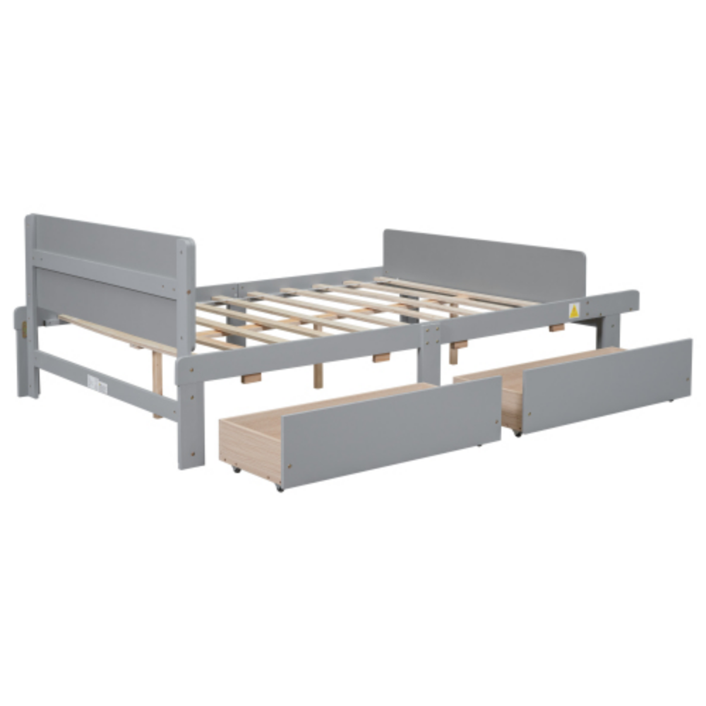 Full Bed with Footboard Bench,2 drawers,Gray